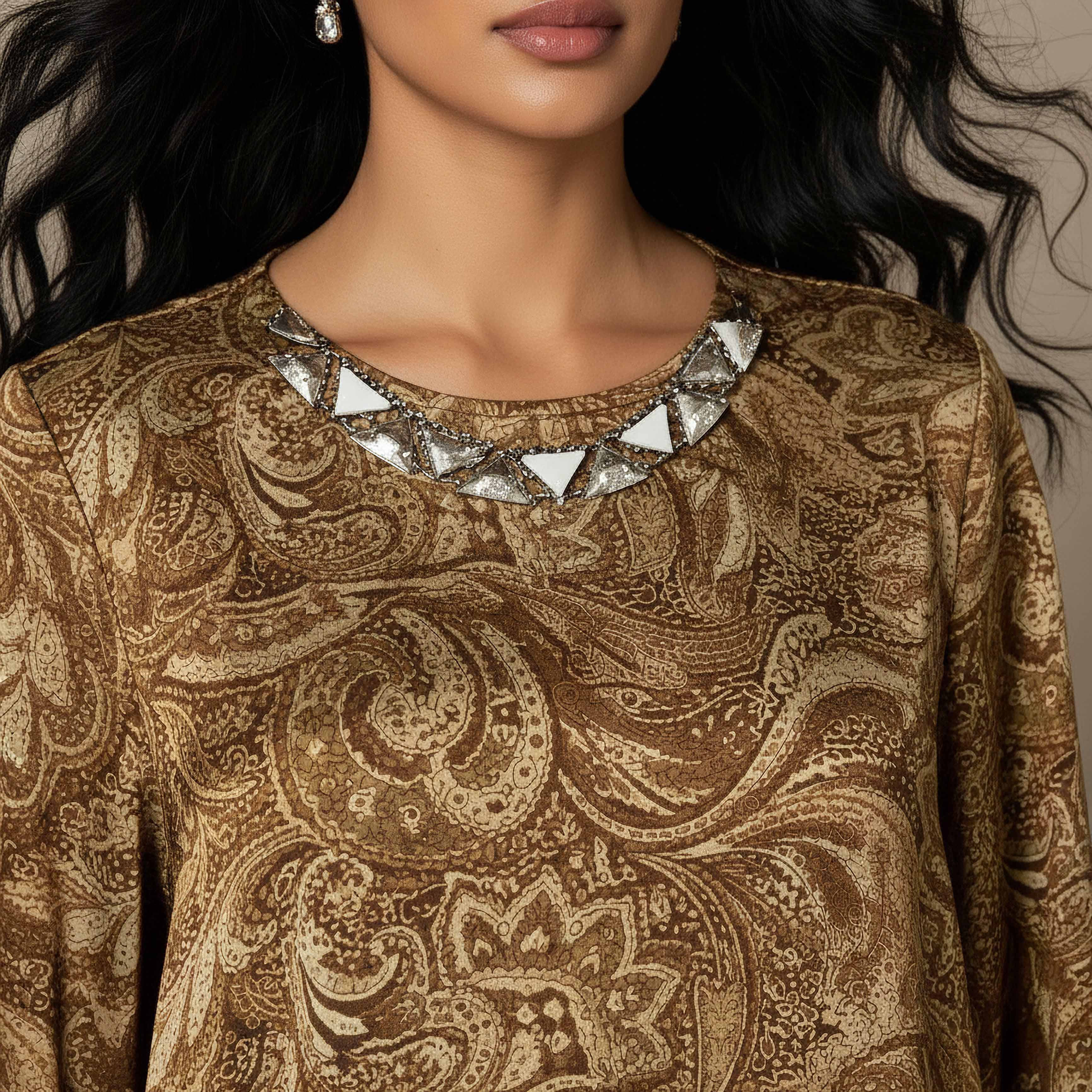 Paisley Print A-line Midi Dress with Embellished Detail-women-clothing-dresses-image-4