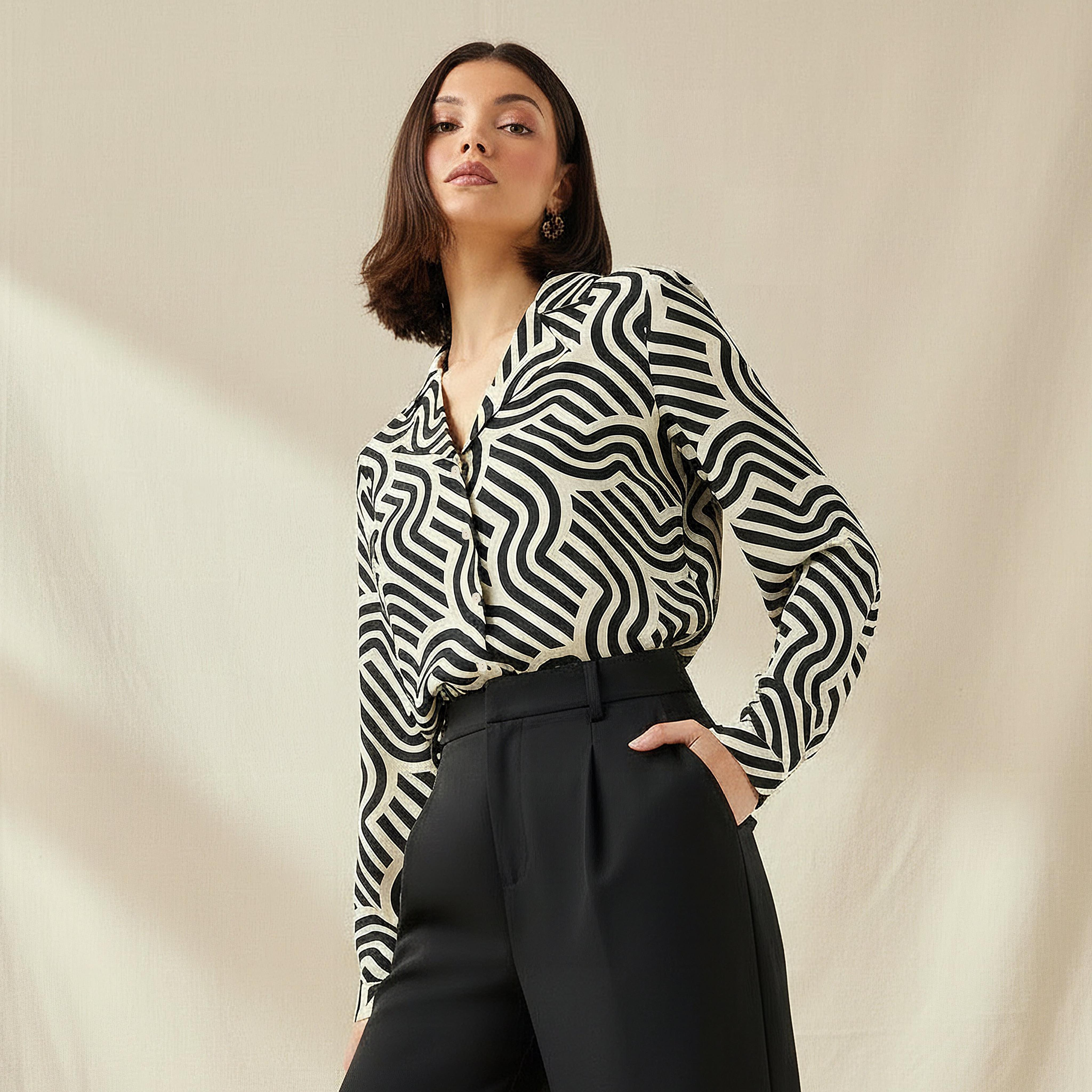 Abstract Print Shirt with Notch Collar-women-clothing-shirtsandblouses-shirts-image-1