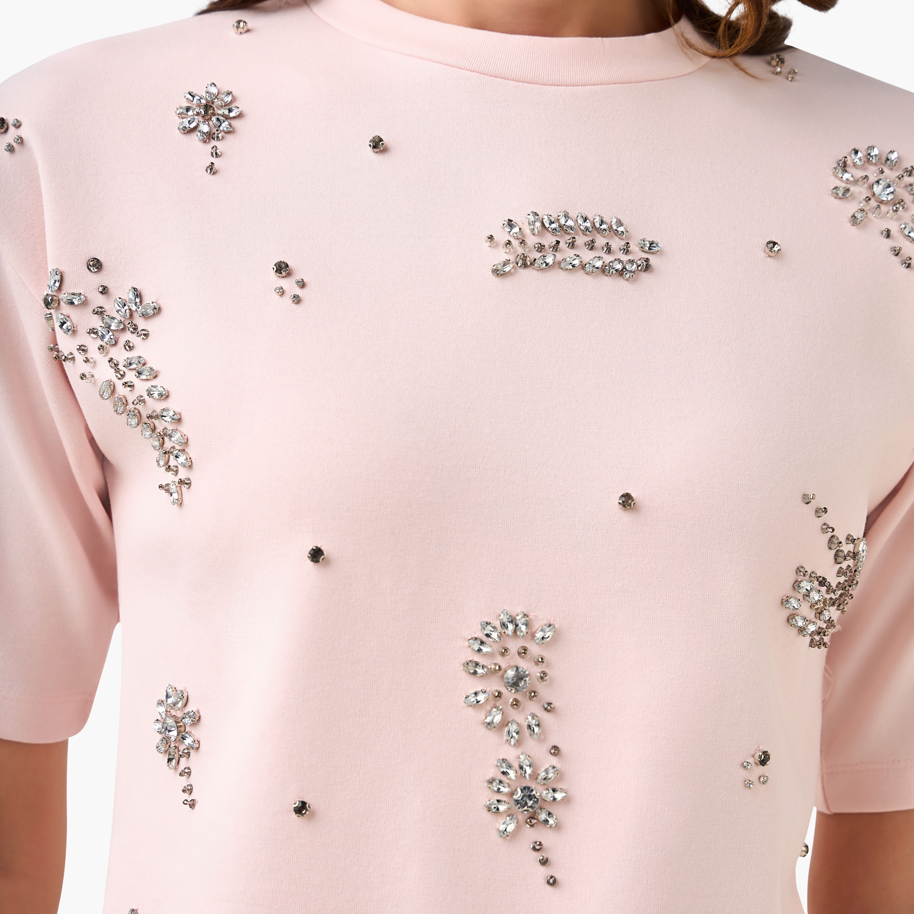 Regular Fit T-shirt with Rhinestone Embellishments-women-clothing-tshirts-image-4