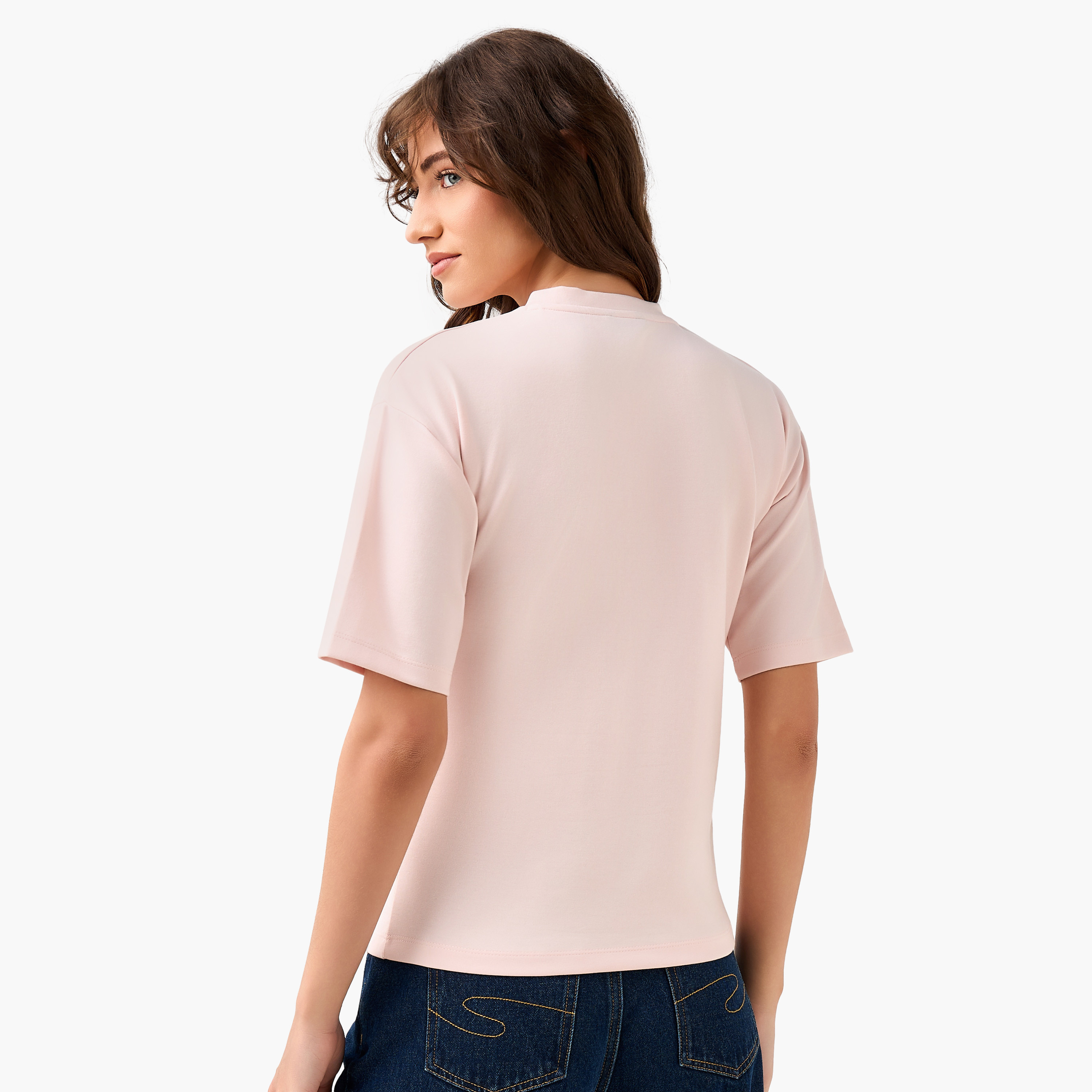 Regular Fit T-shirt with Rhinestone Embellishments-women-clothing-tshirts-image-5