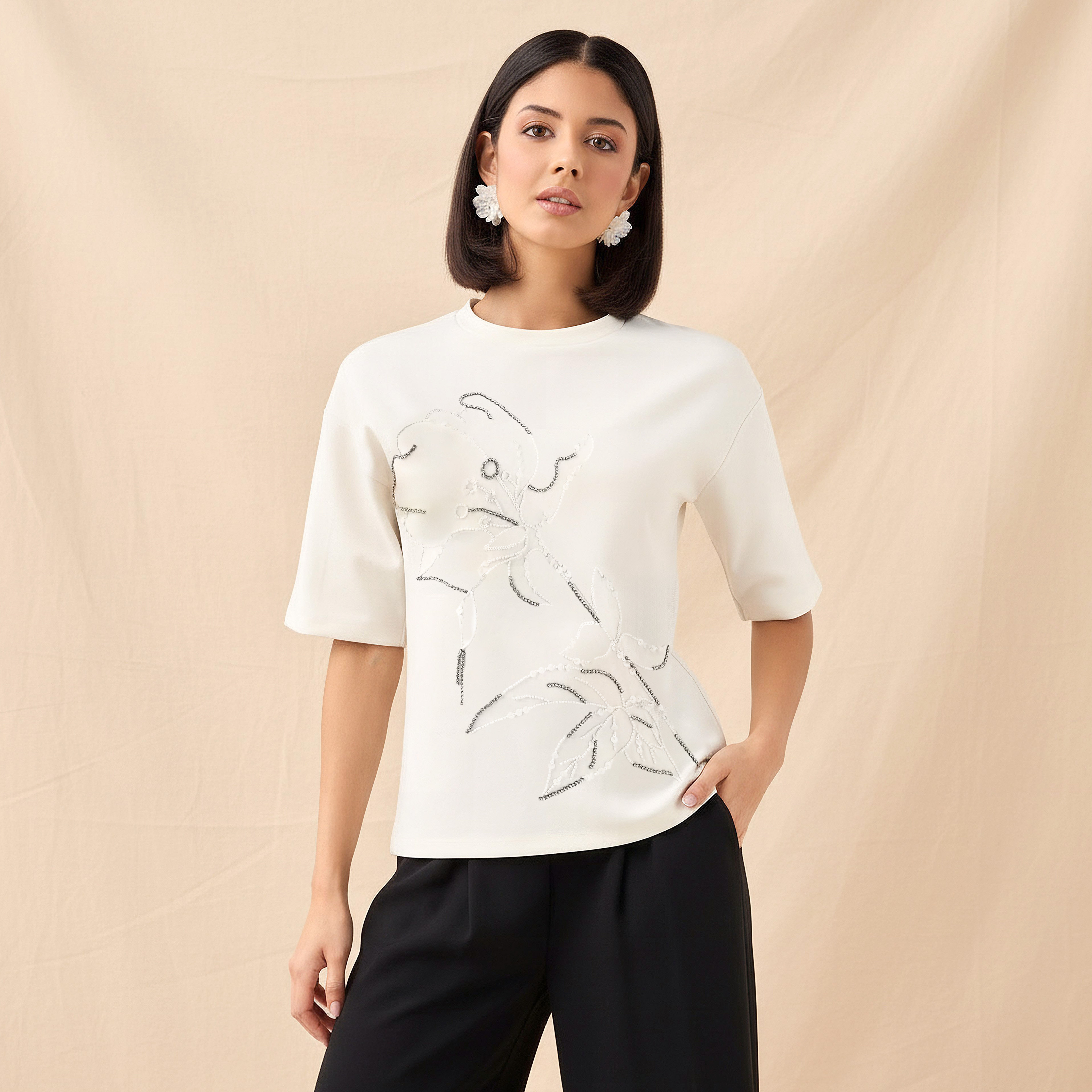 Regular Fit T-shirt with Embellishment-women-clothing-tshirts-image-1
