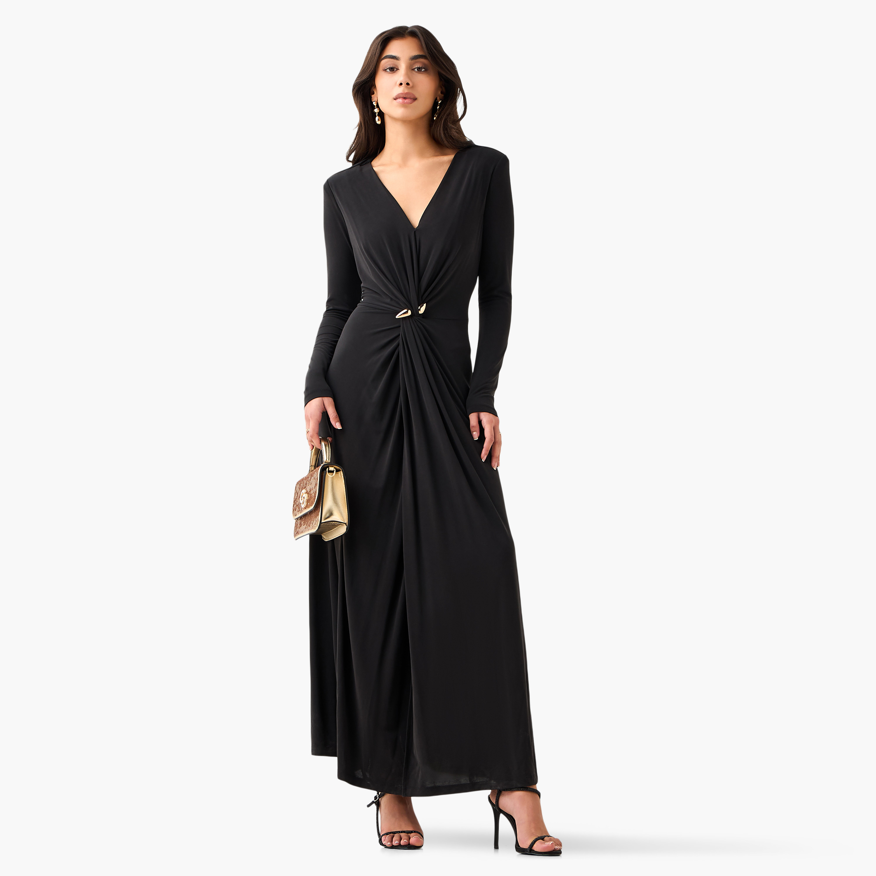 Maxi Dress with Twisted Knot Detail and V-neck-women-clothing-dresses-image-3