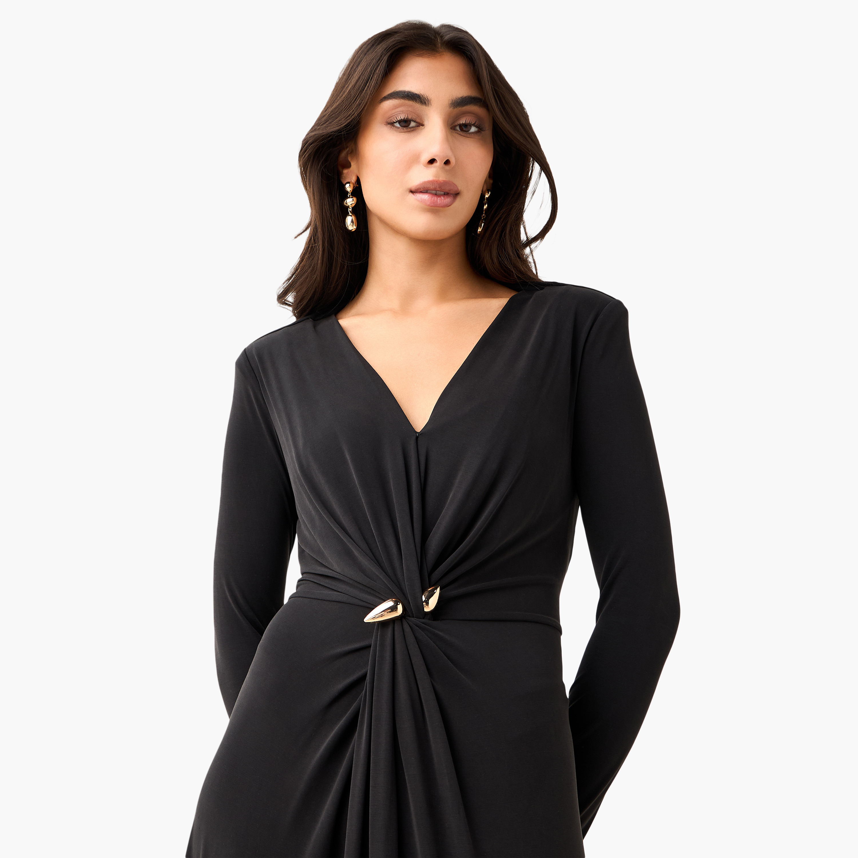 Maxi Dress with Twisted Knot Detail and V-neck-women-clothing-dresses-image-5