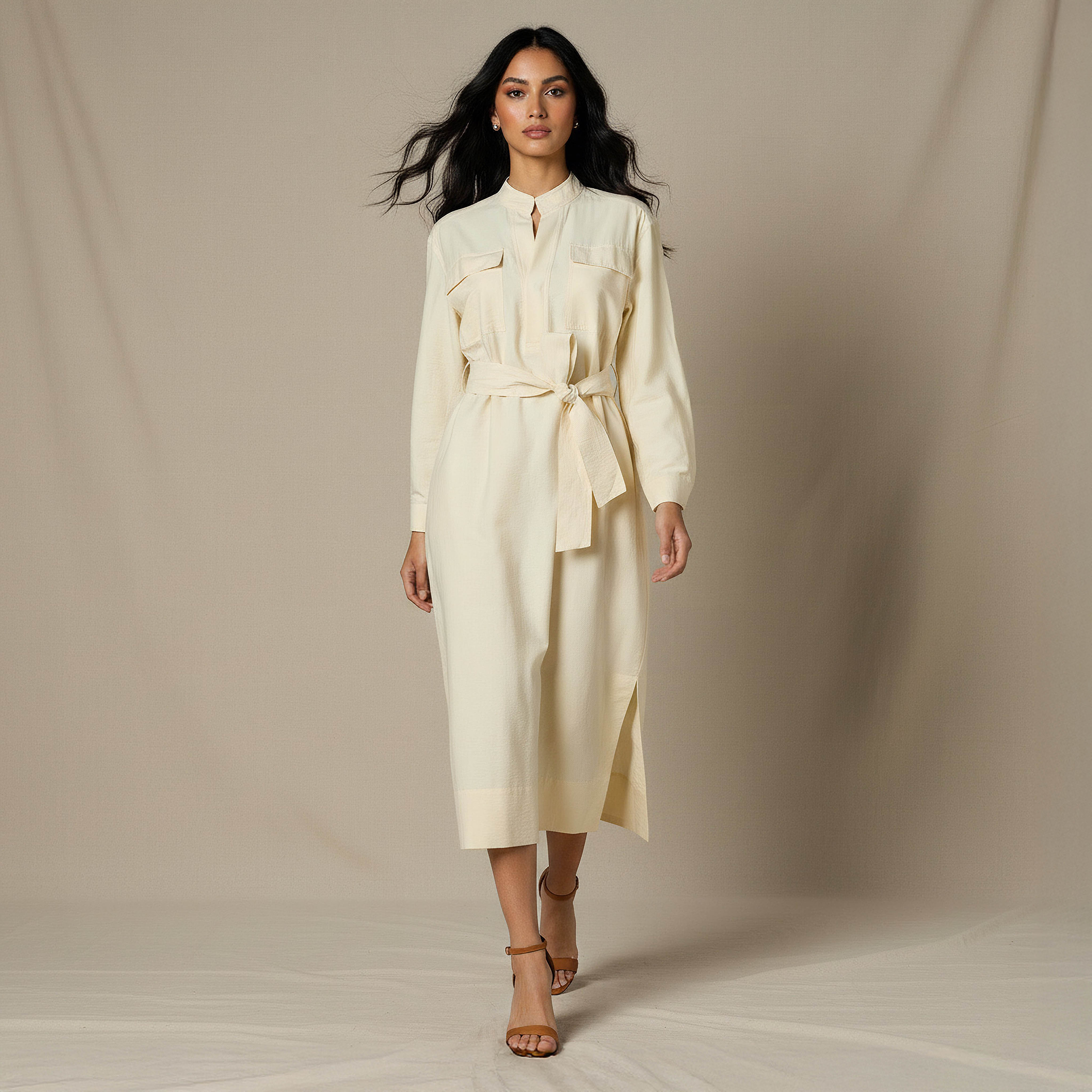 A-line Midi Dress with Belt-women-clothing-dresses-image-1