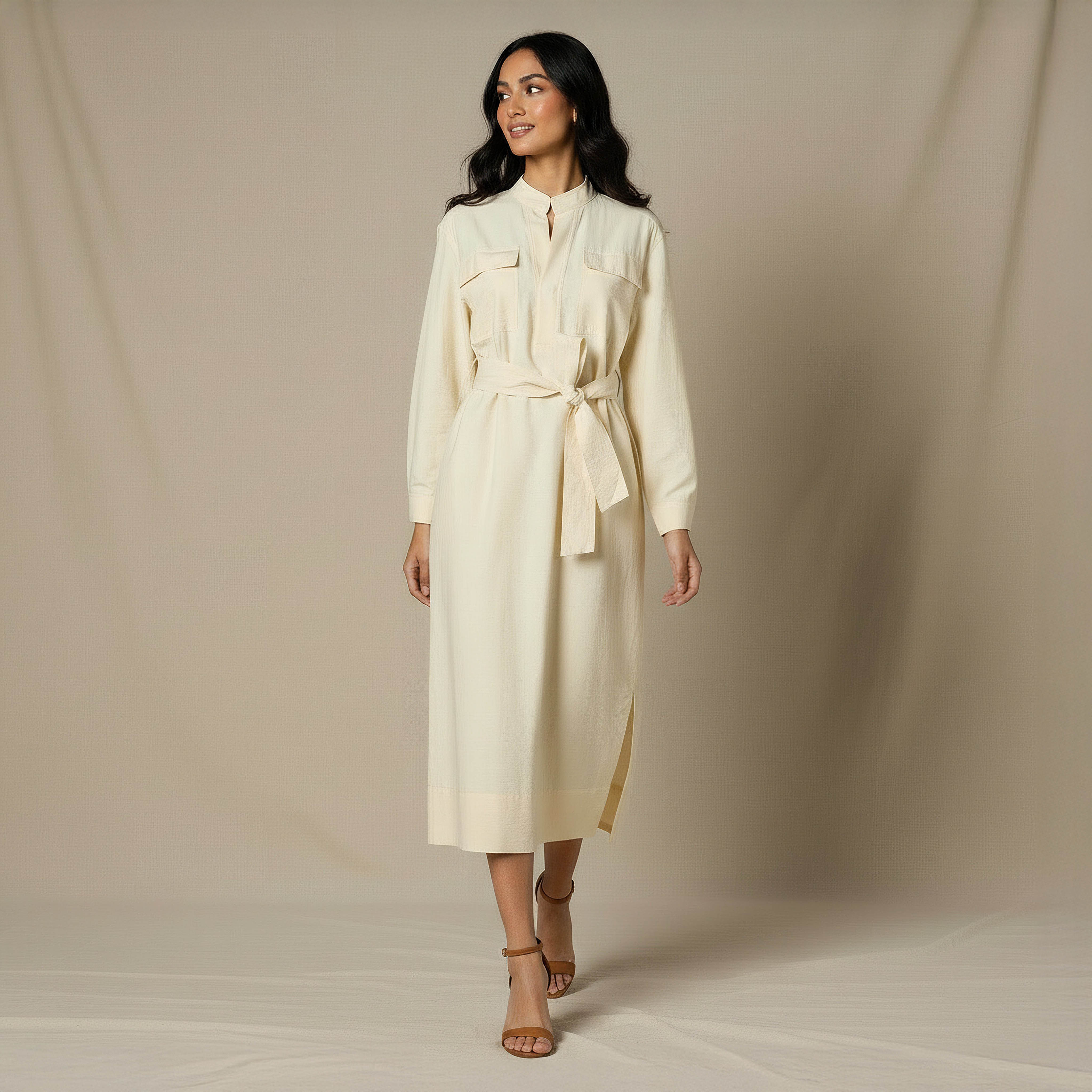 A-line Midi Dress with Belt-women-clothing-dresses-image-2