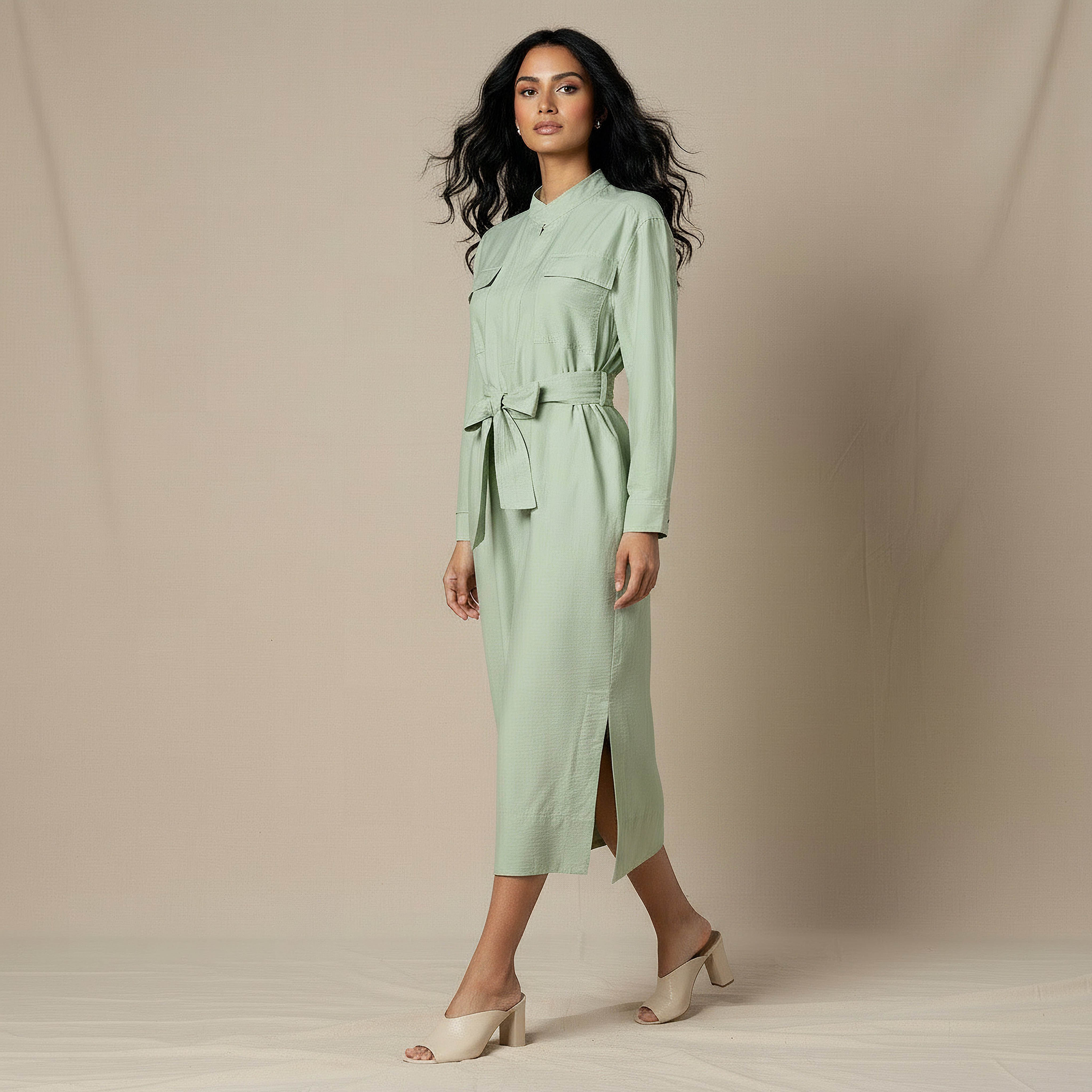 A-line Midi Dress with Belt-women-clothing-dresses-image-2