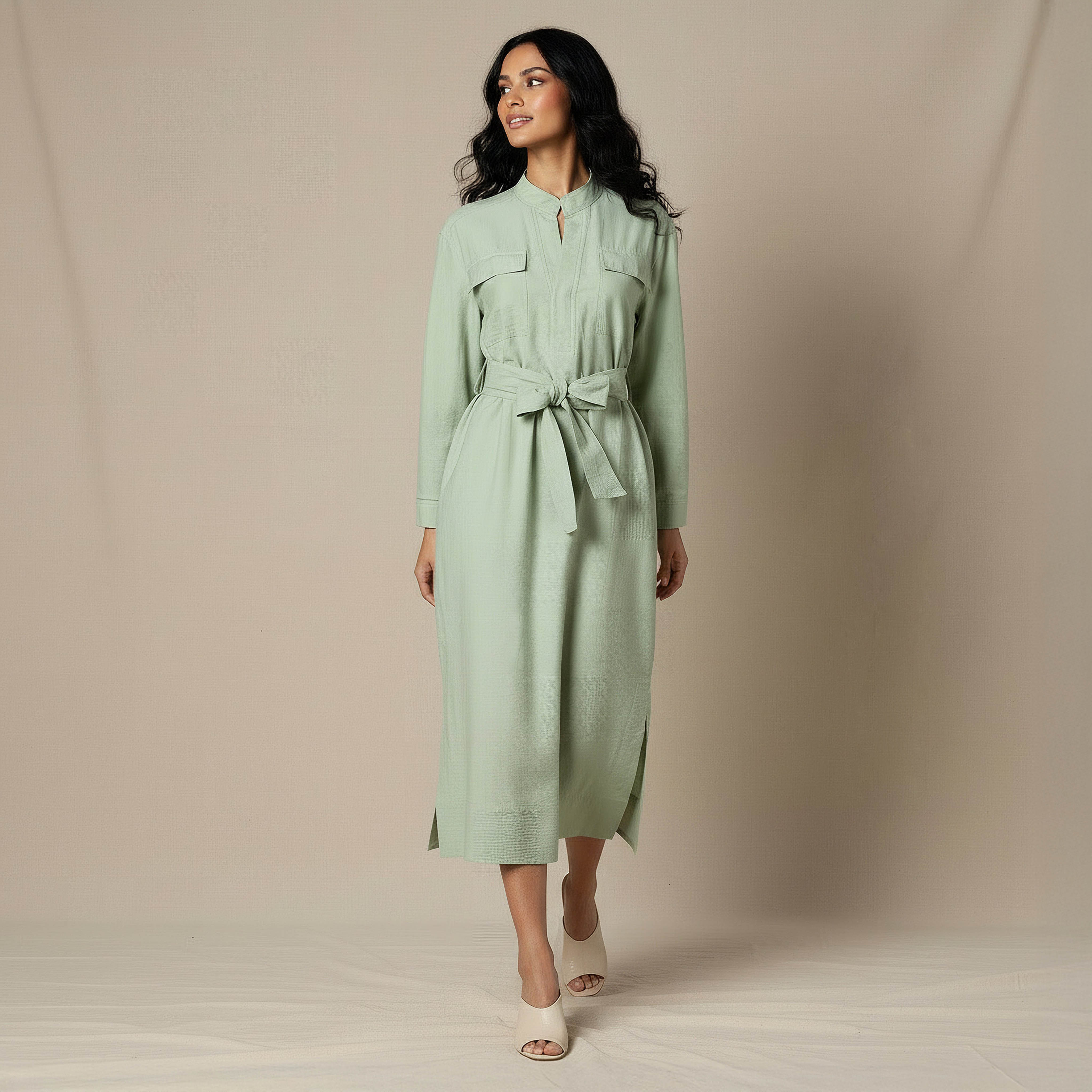 A-line Midi Dress with Belt-women-clothing-dresses-image-5