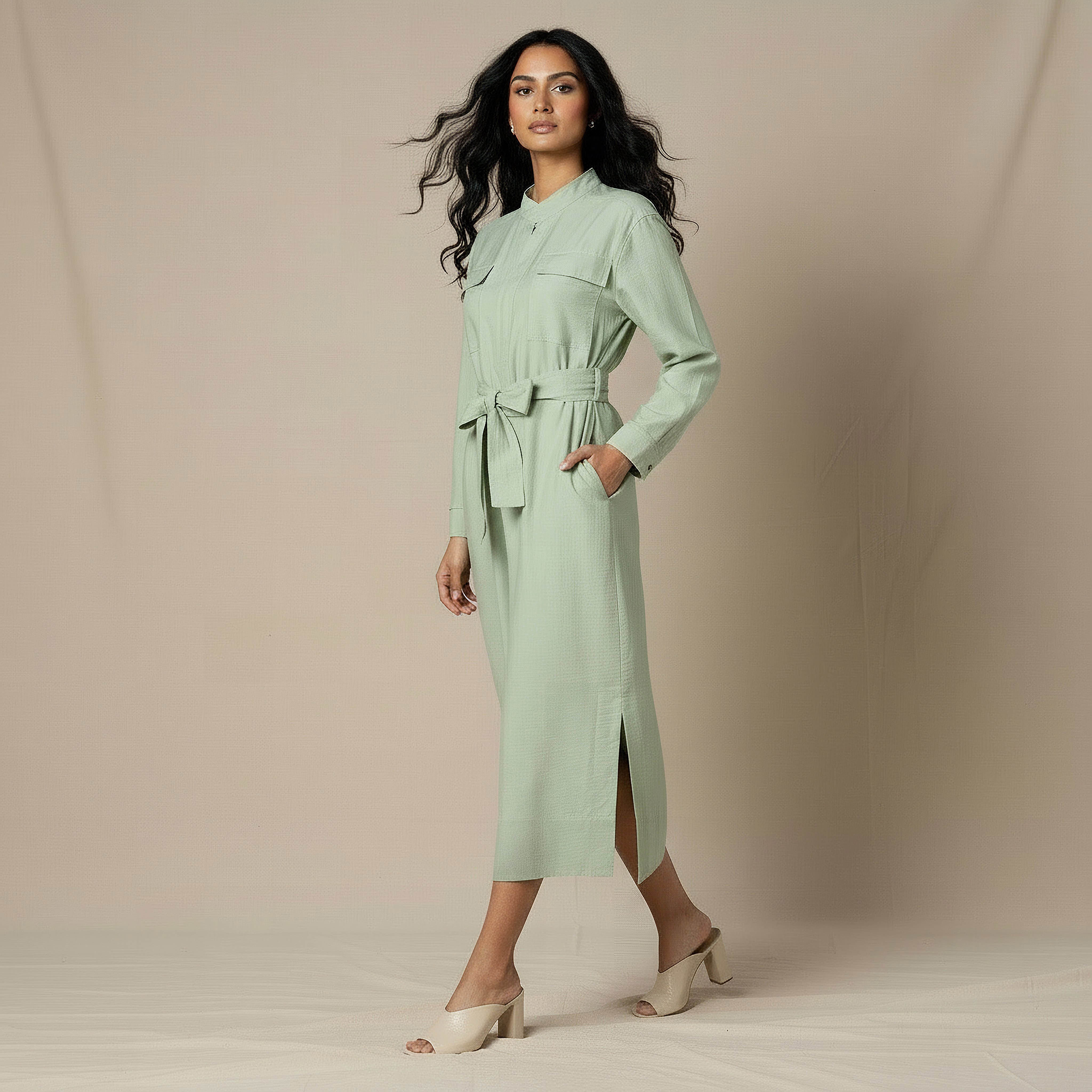 A-line Midi Dress with Belt-women-clothing-dresses-image-6