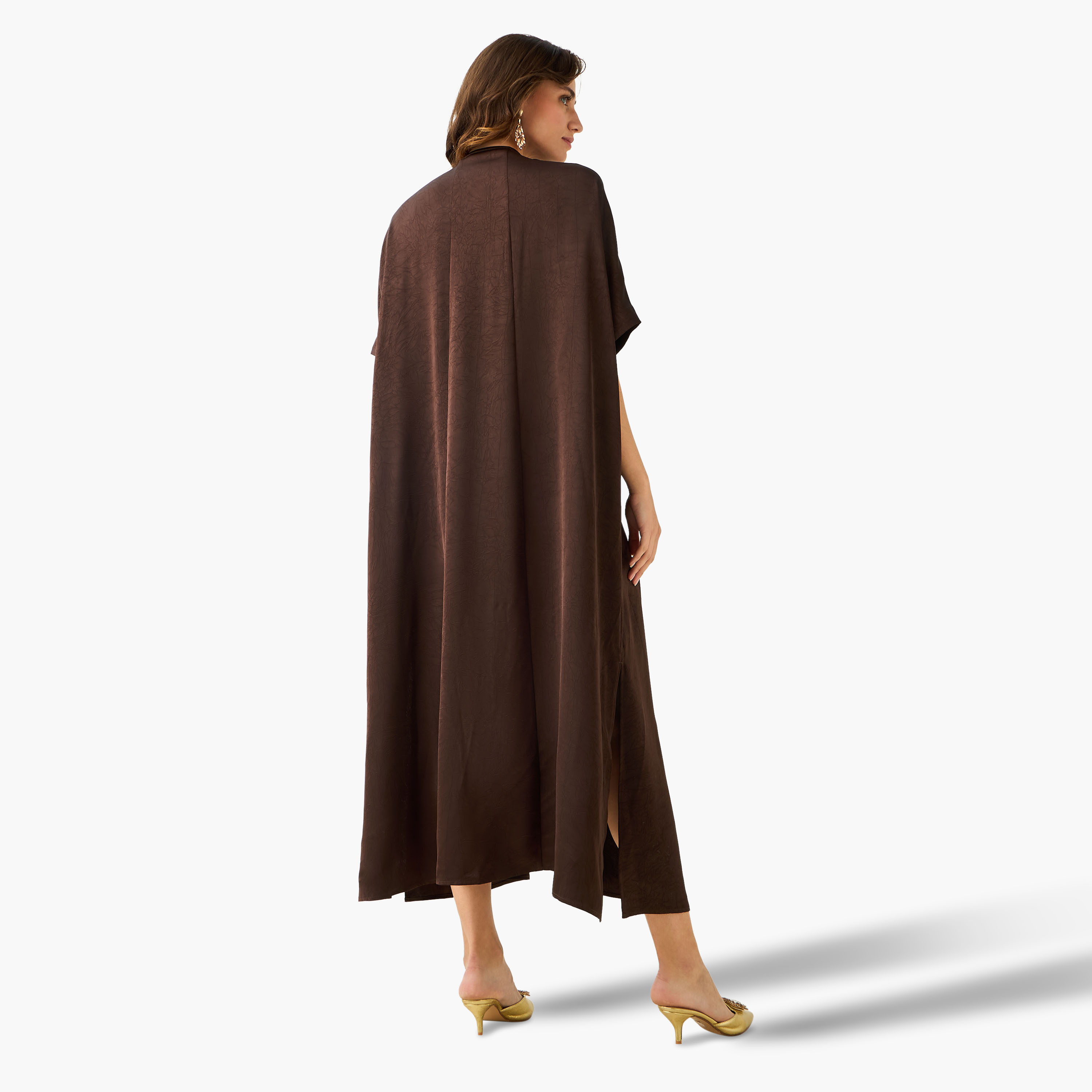 Pleated Textured Kaftan Maxi Dress with V-neck-women-clothing-dresses-image-4