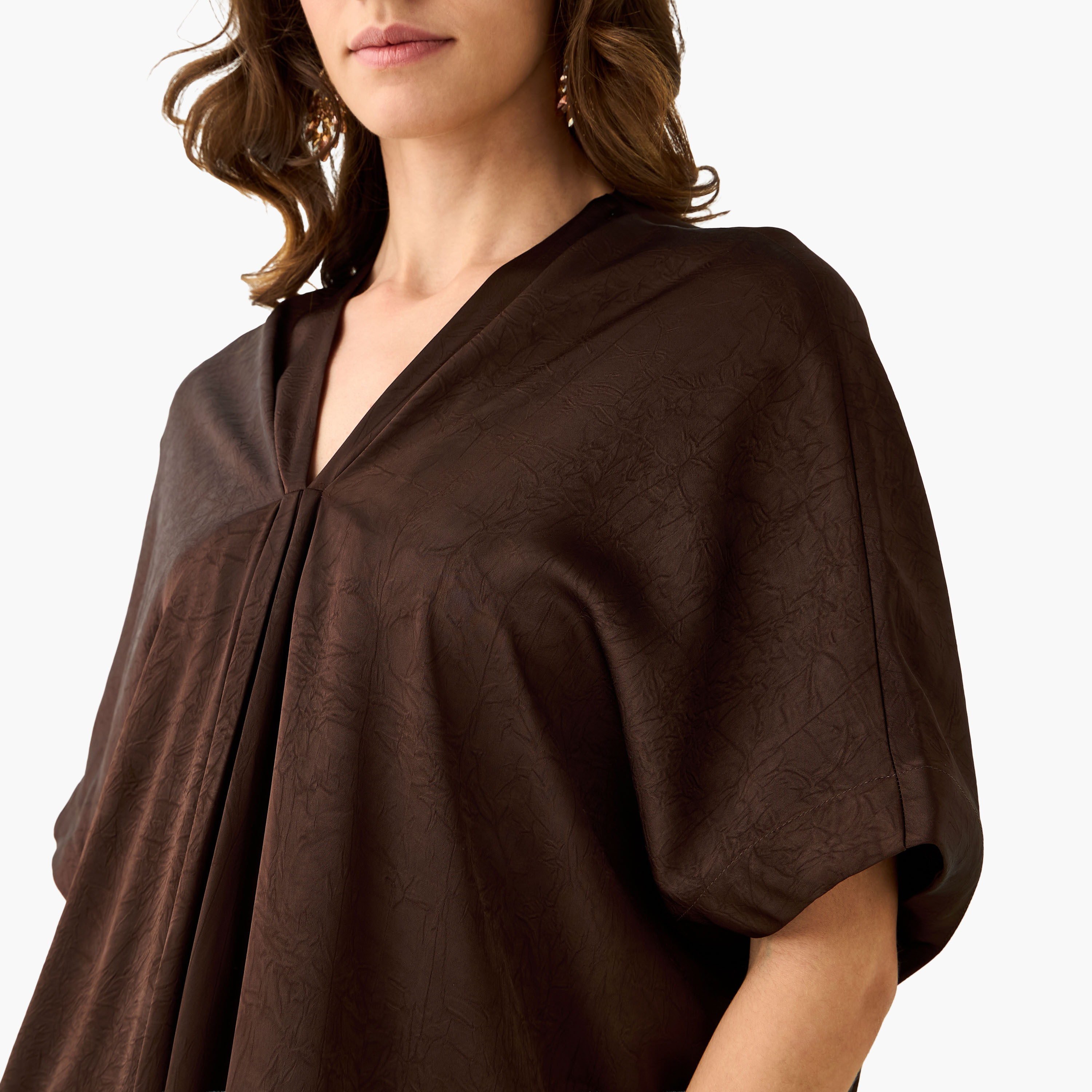 Pleated Textured Kaftan Maxi Dress with V-neck-women-clothing-dresses-image-6