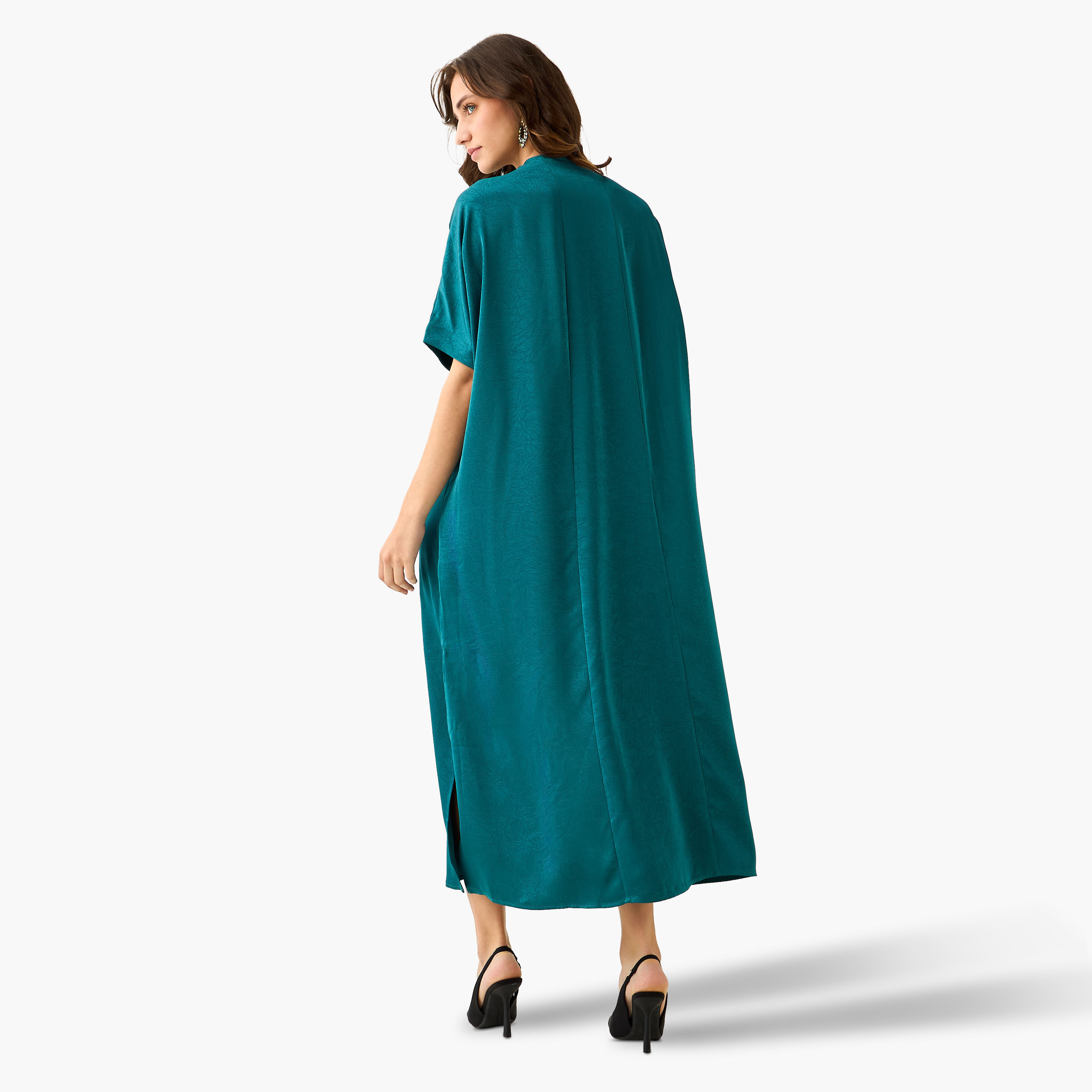 Pleated Textured Kaftan Maxi Dress with V-neck-women-clothing-dresses-image-4