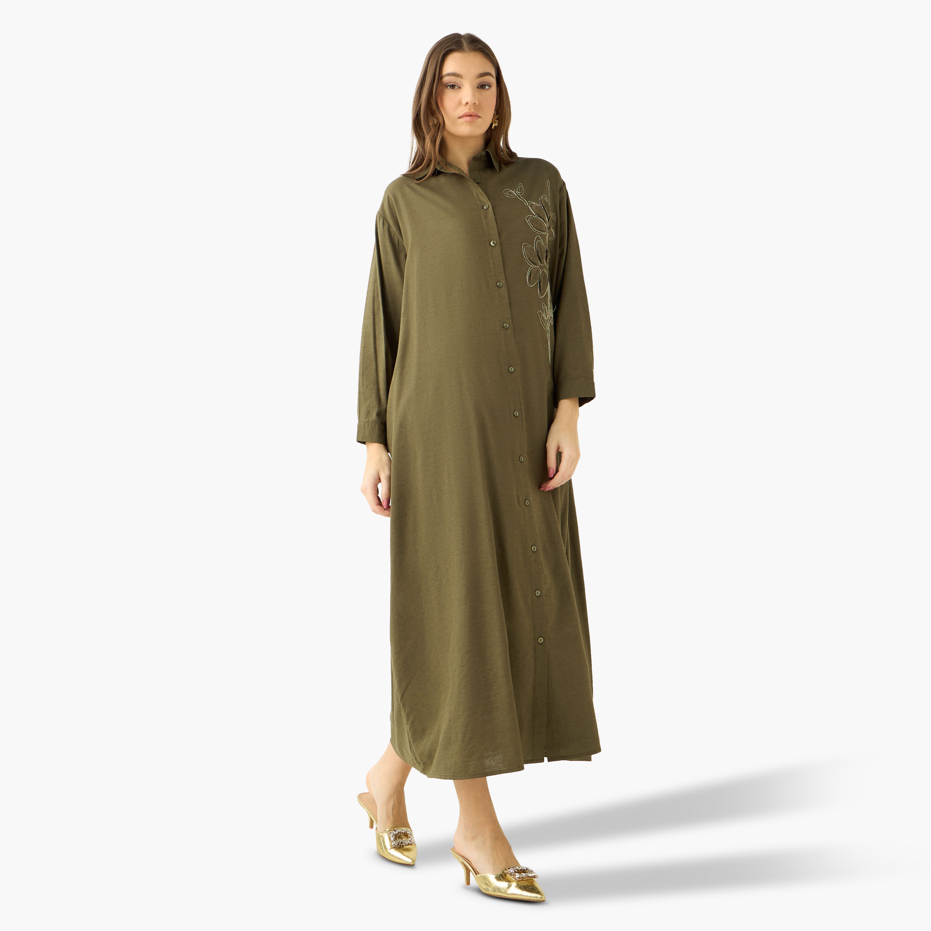 Maxi Shirt Dress with Floral Applique-women-clothing-dresses-image-2