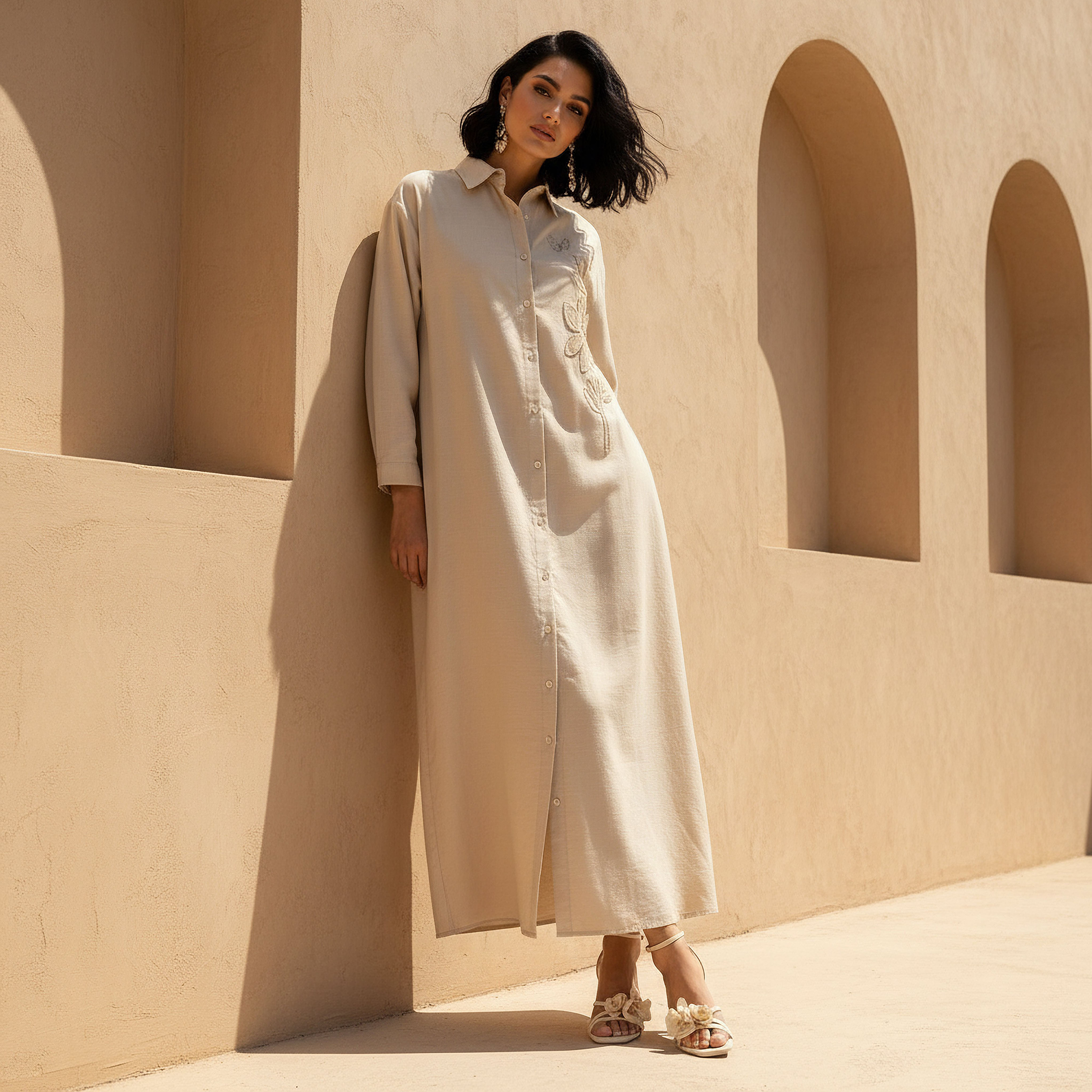 Maxi Shirt Dress with Floral Applique-women-clothing-dresses-image-1