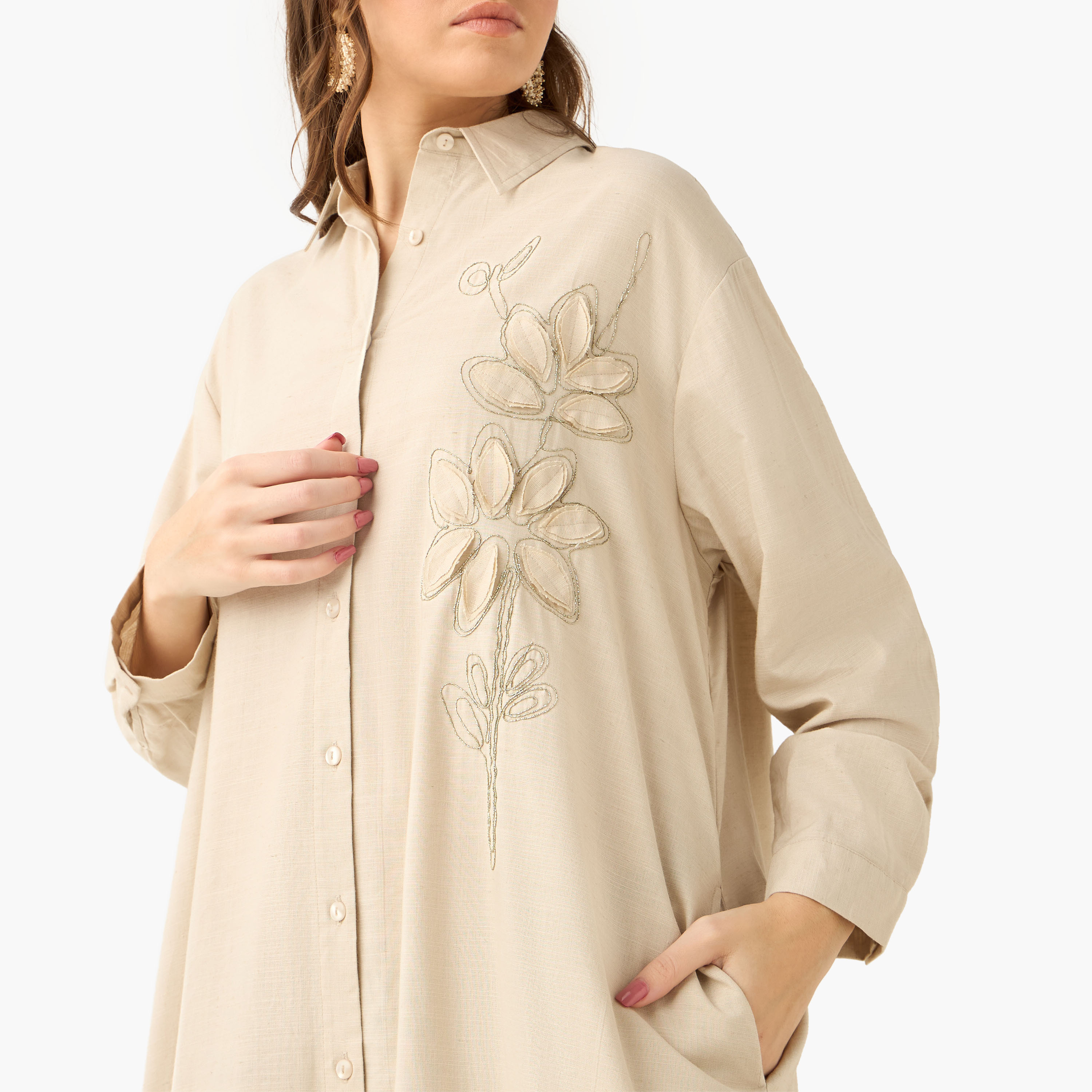 Maxi Shirt Dress with Floral Applique-women-clothing-dresses-image-5