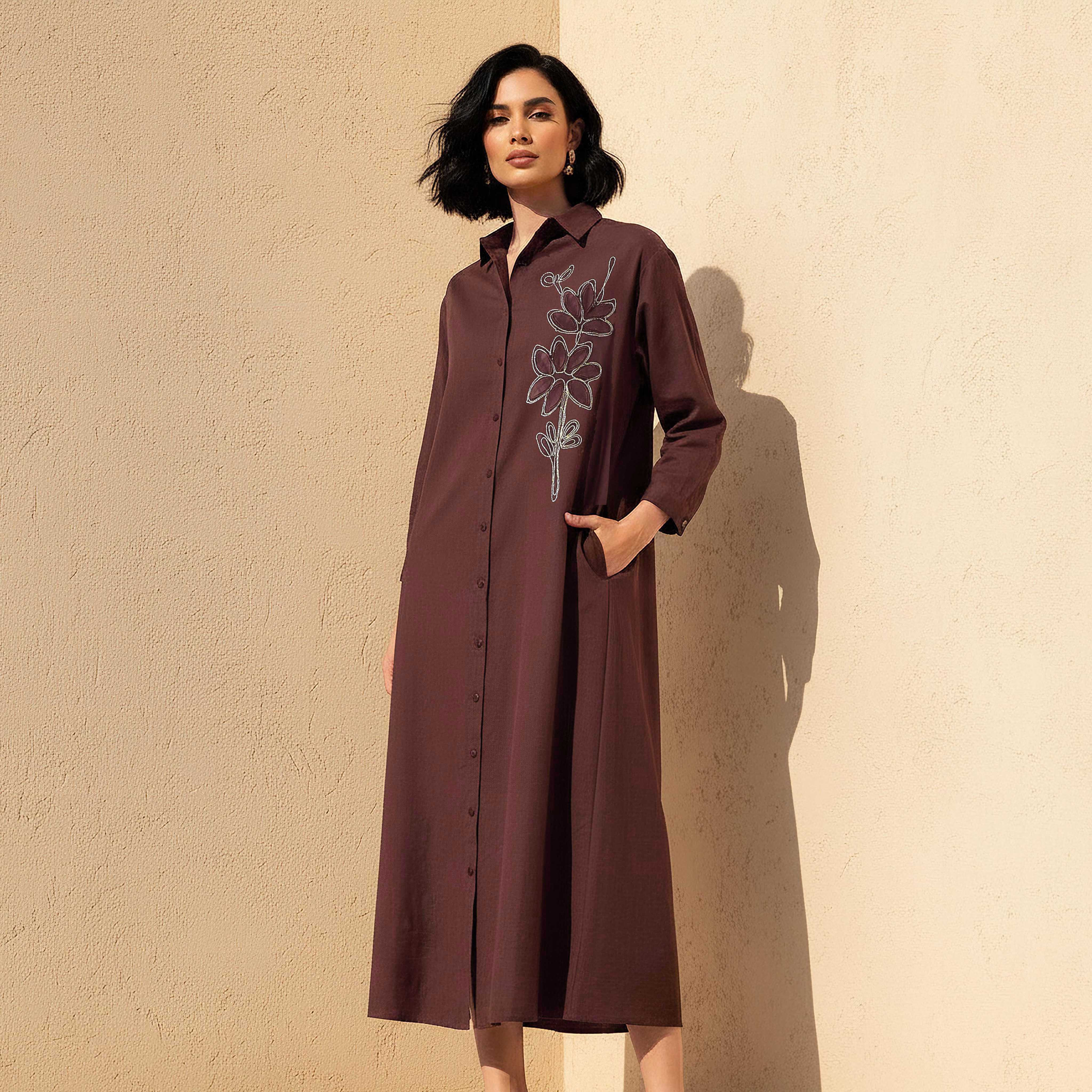 Maxi Shirt Dress with Floral Applique-women-clothing-dresses-image-1