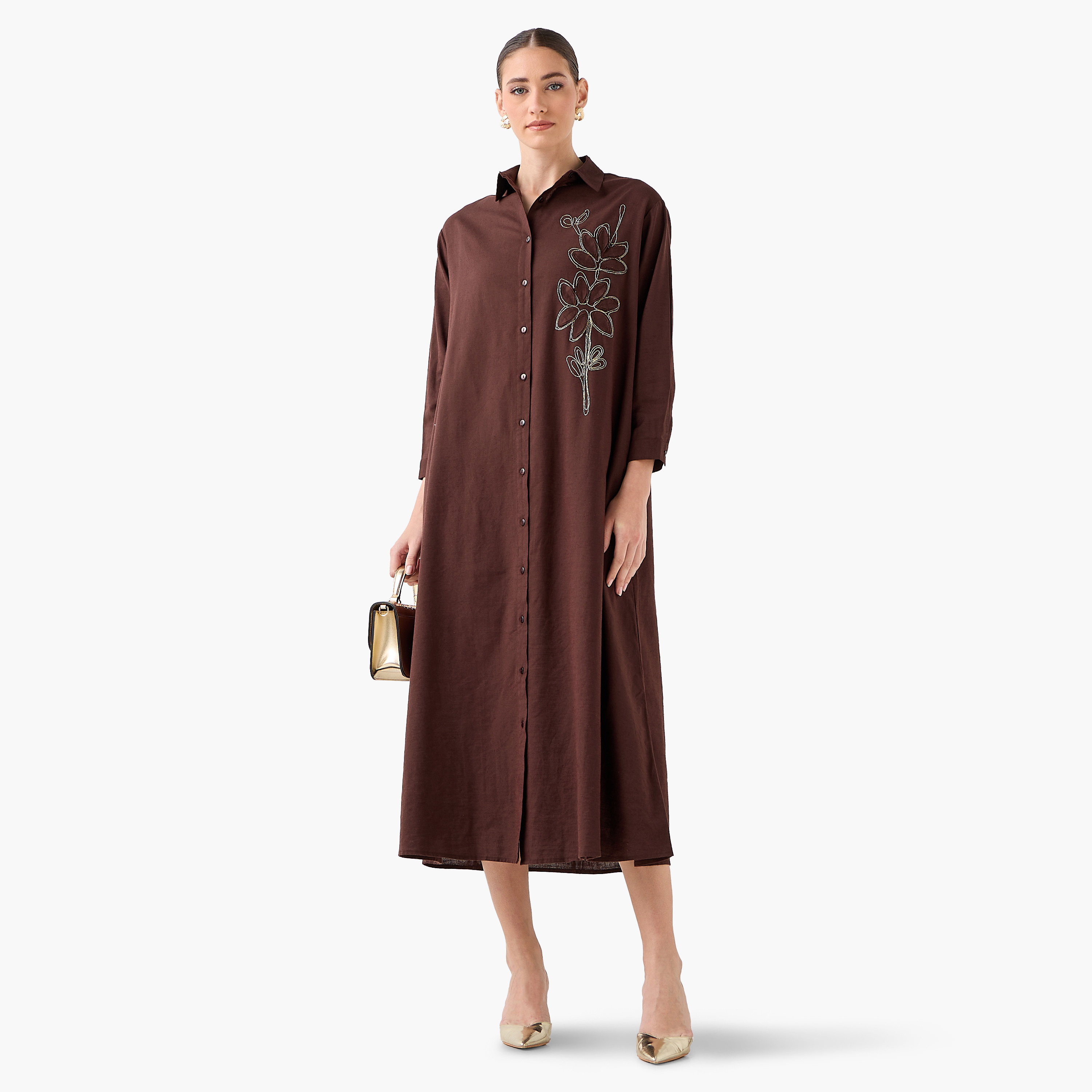 Maxi Shirt Dress with Floral Applique-women-clothing-dresses-image-6