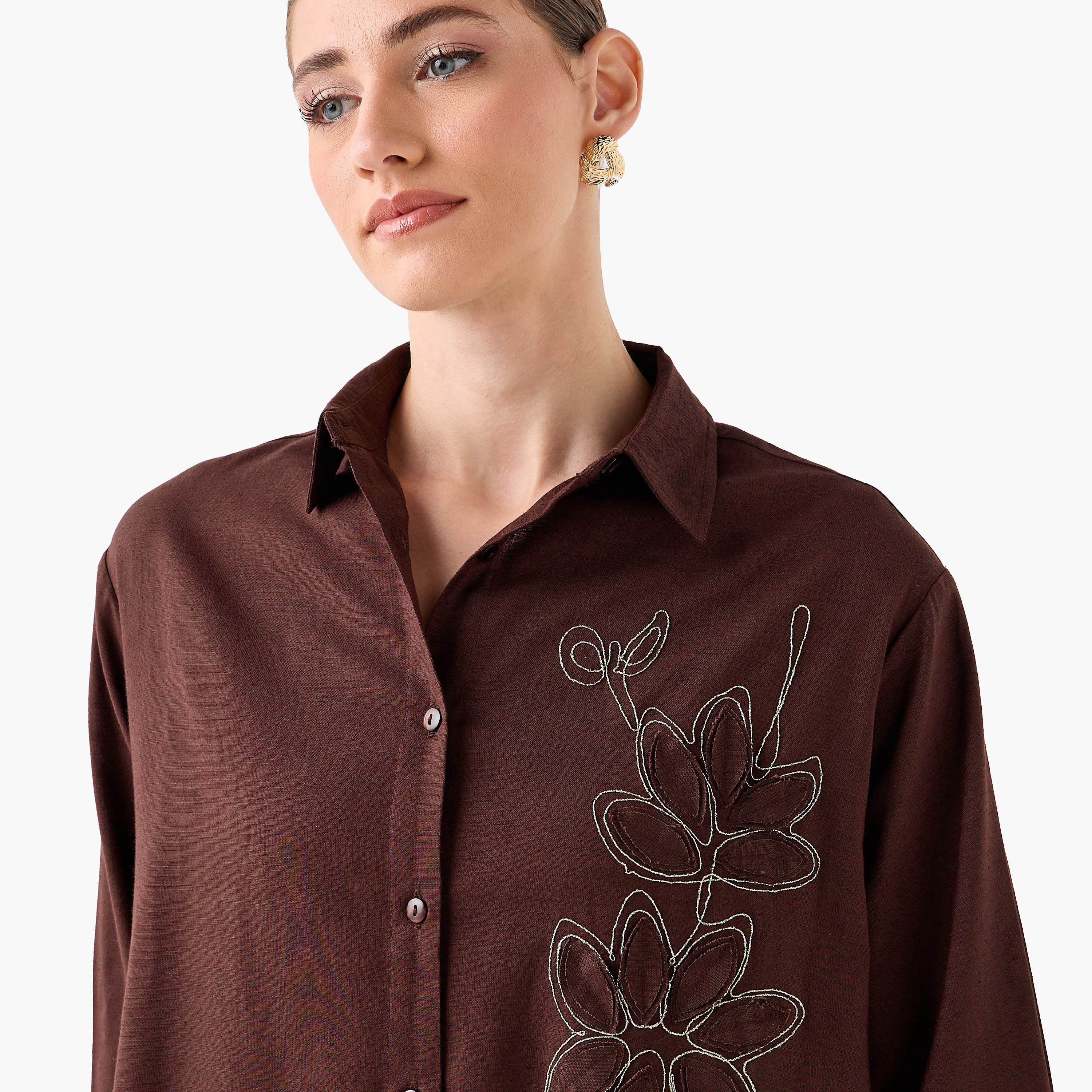 Maxi Shirt Dress with Floral Applique-women-clothing-dresses-image-8