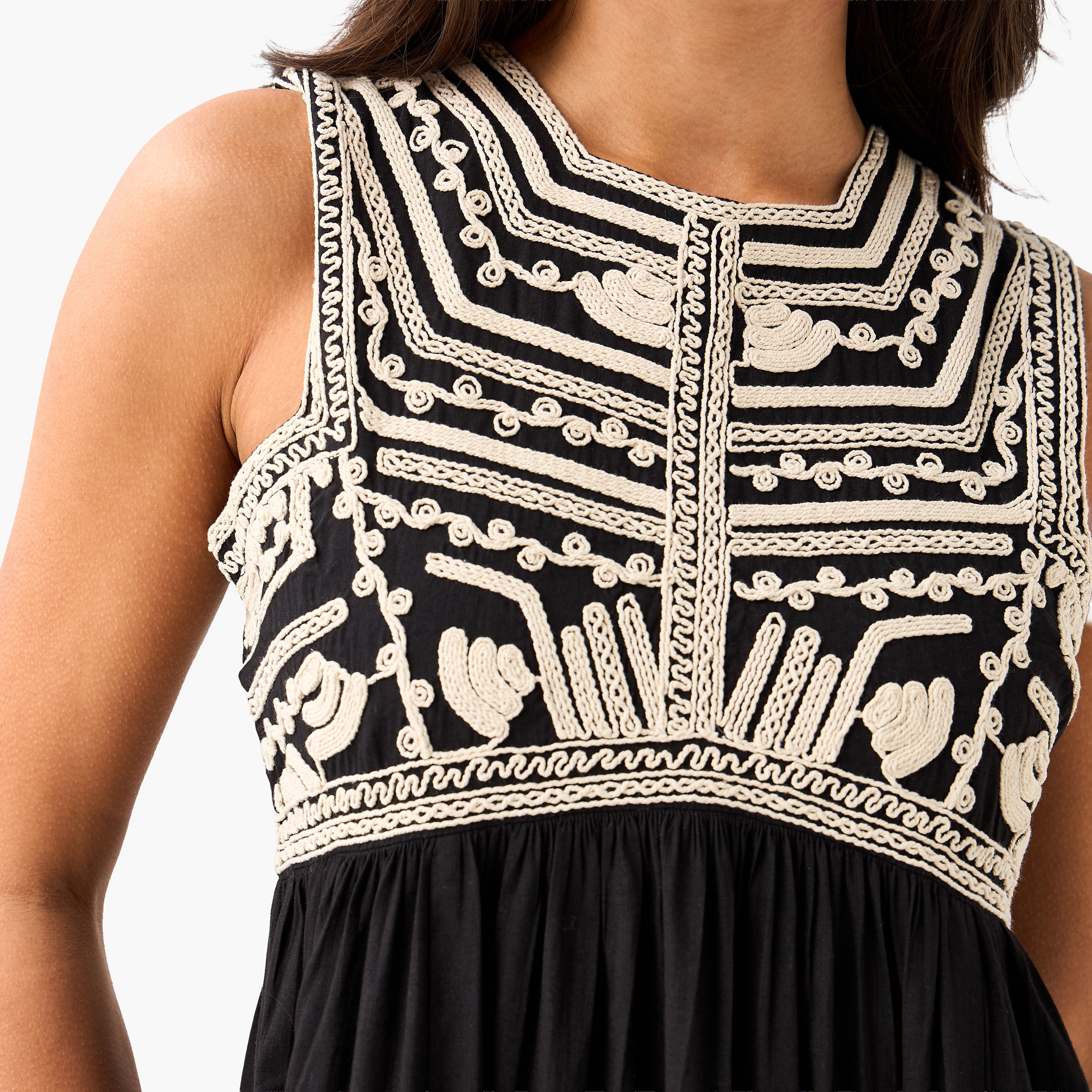 Embroidered A-Line Women Dress with Square Neck-women-clothing-dresses-image-2