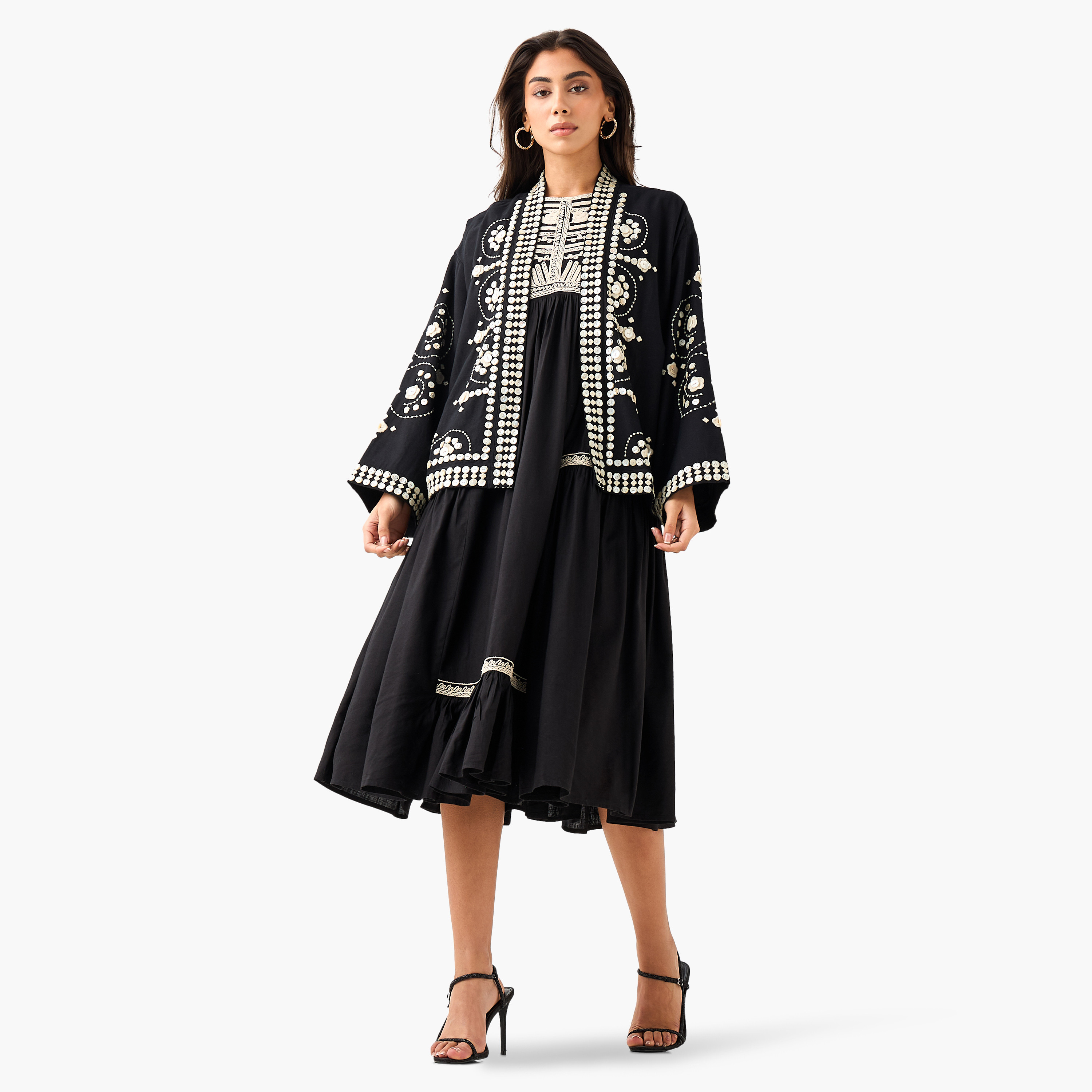 Embroidered A-Line Women Dress with Square Neck-women-clothing-dresses-image-3