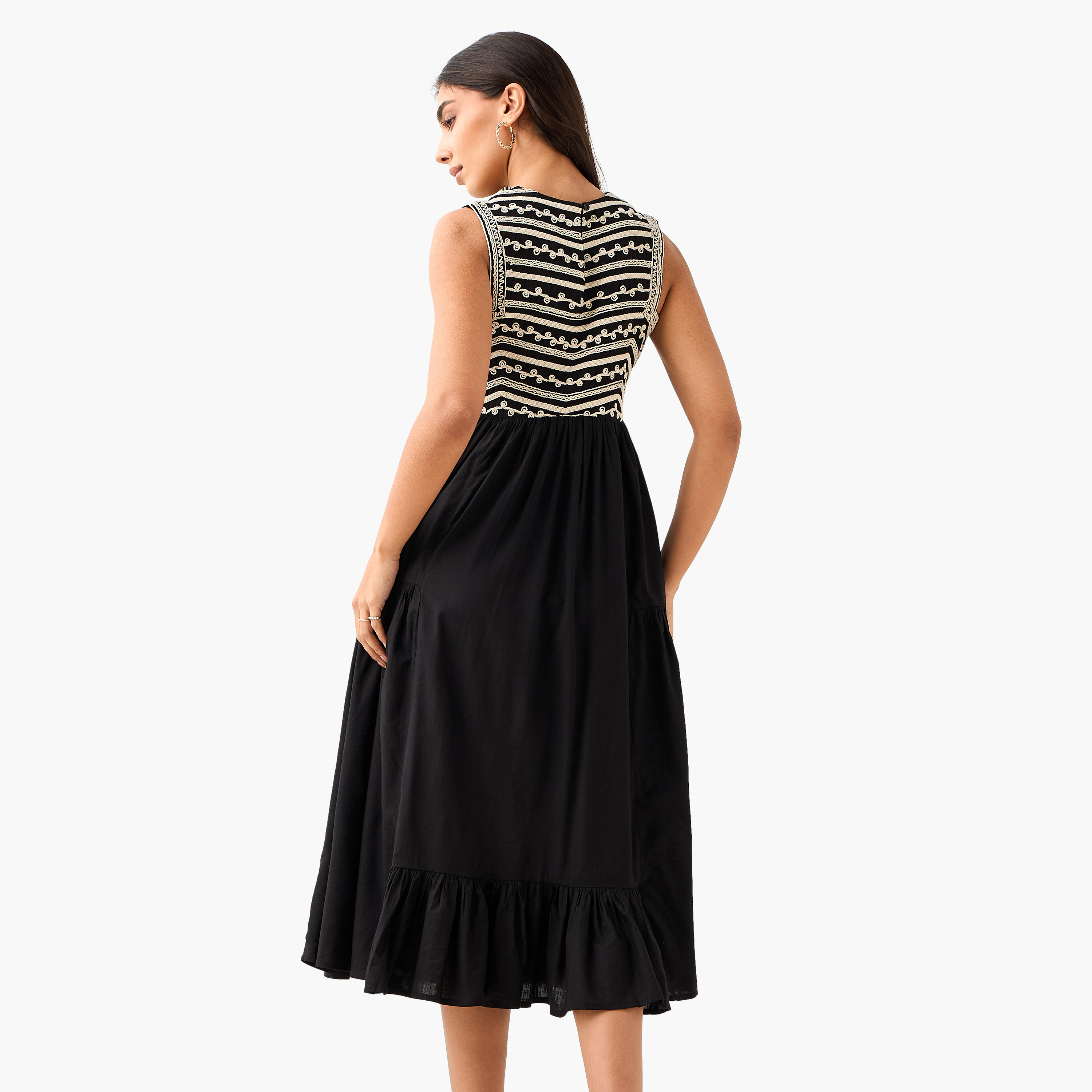 Embroidered A-Line Women Dress with Square Neck-women-clothing-dresses-image-4