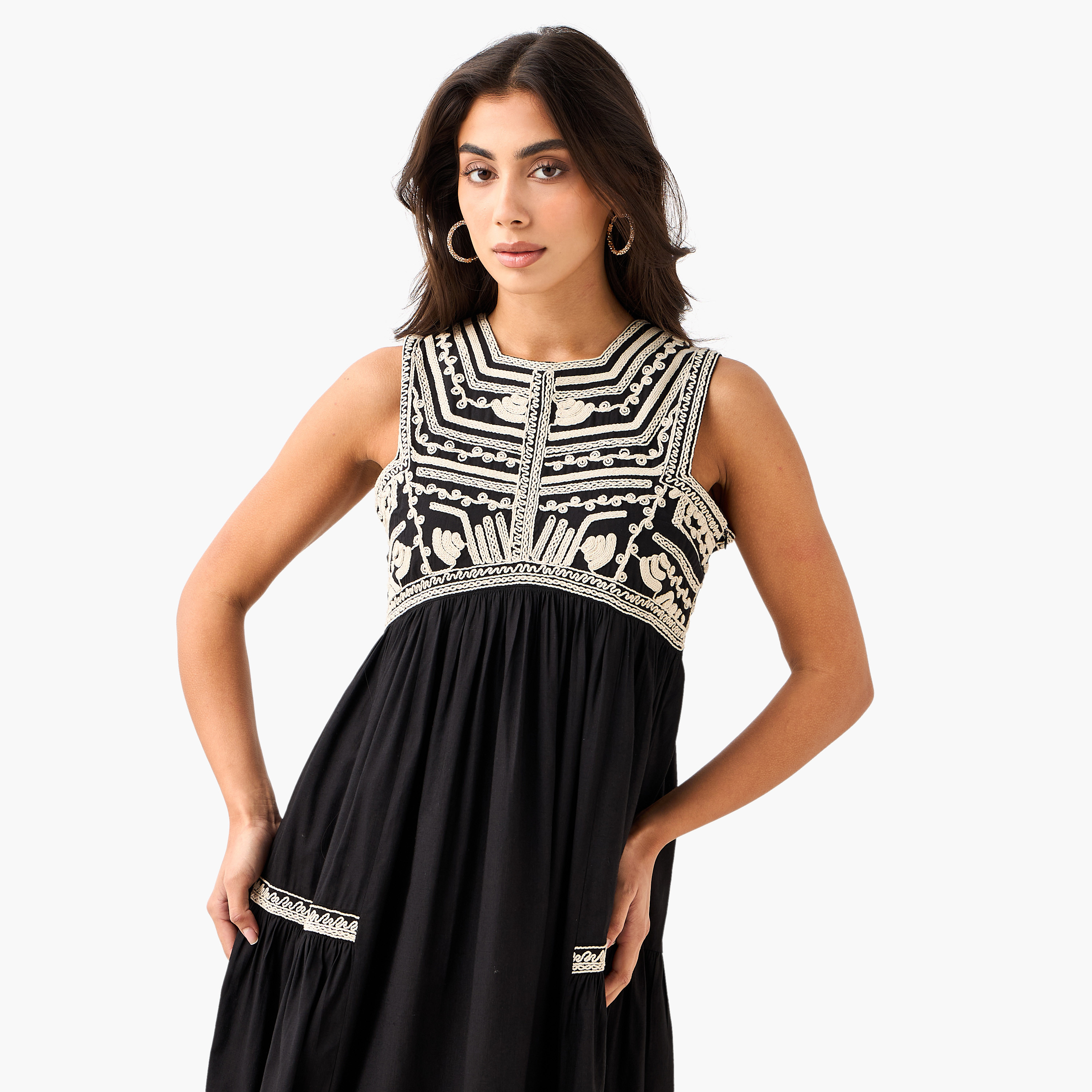 Embroidered A-Line Women Dress with Square Neck-women-clothing-dresses-image-5