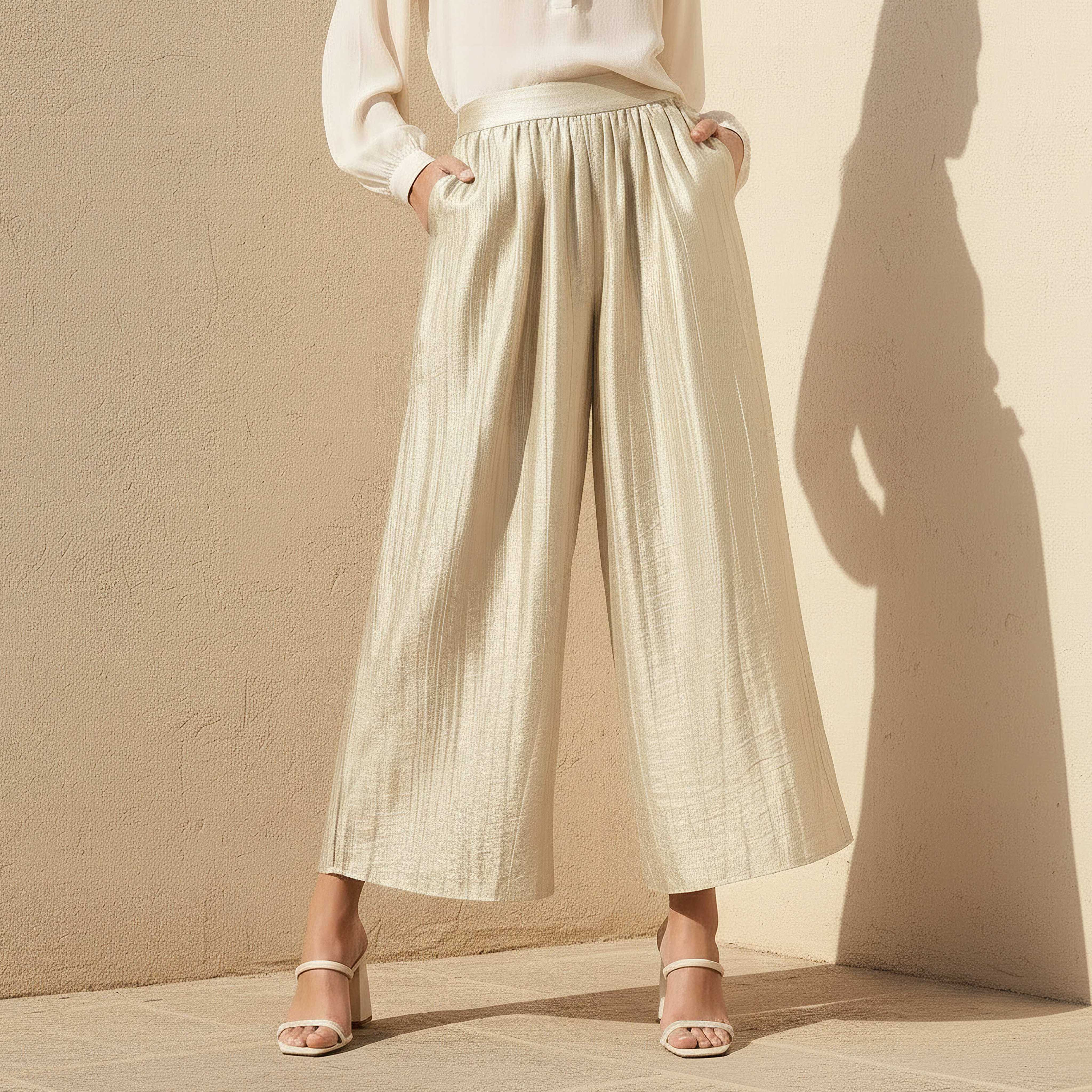 Wide Leg Half Elastic Waist Crinkled Pants-women-clothing-bottoms-trousers-image-1