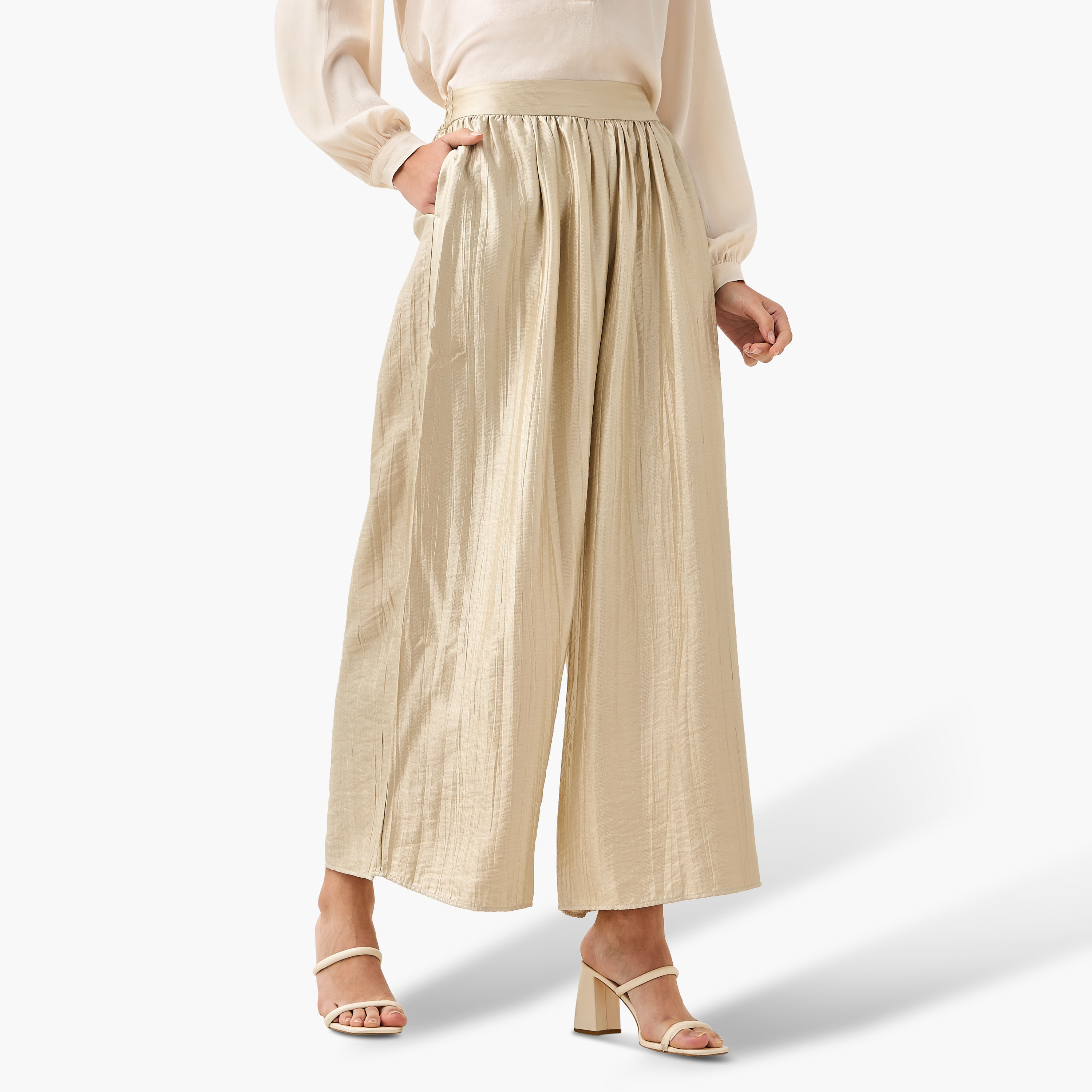 Wide Leg Half Elastic Waist Crinkled Pants-women-clothing-bottoms-trousers-image-4
