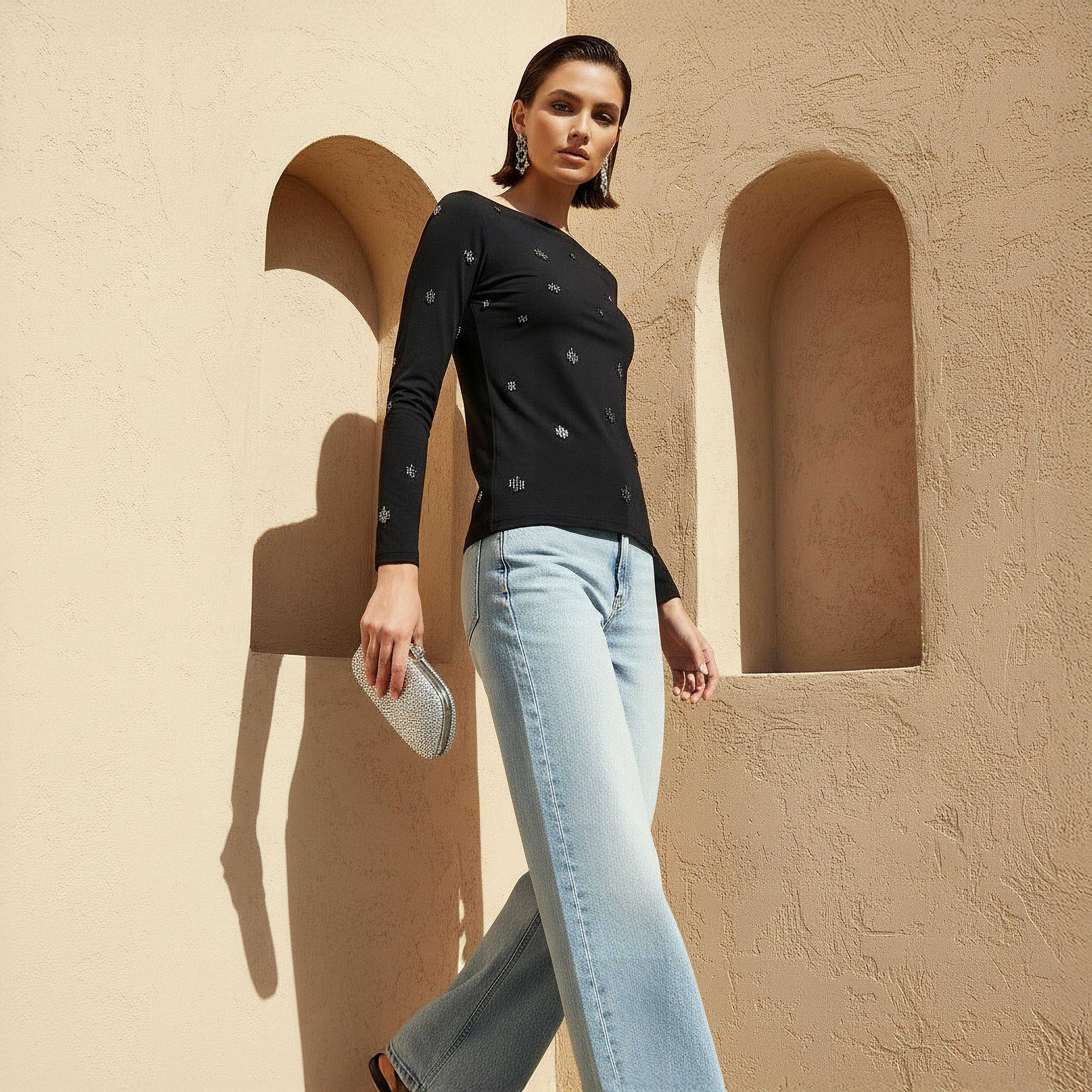 T-Shirt with Embellished Detail-women-clothing-tshirts-image-2