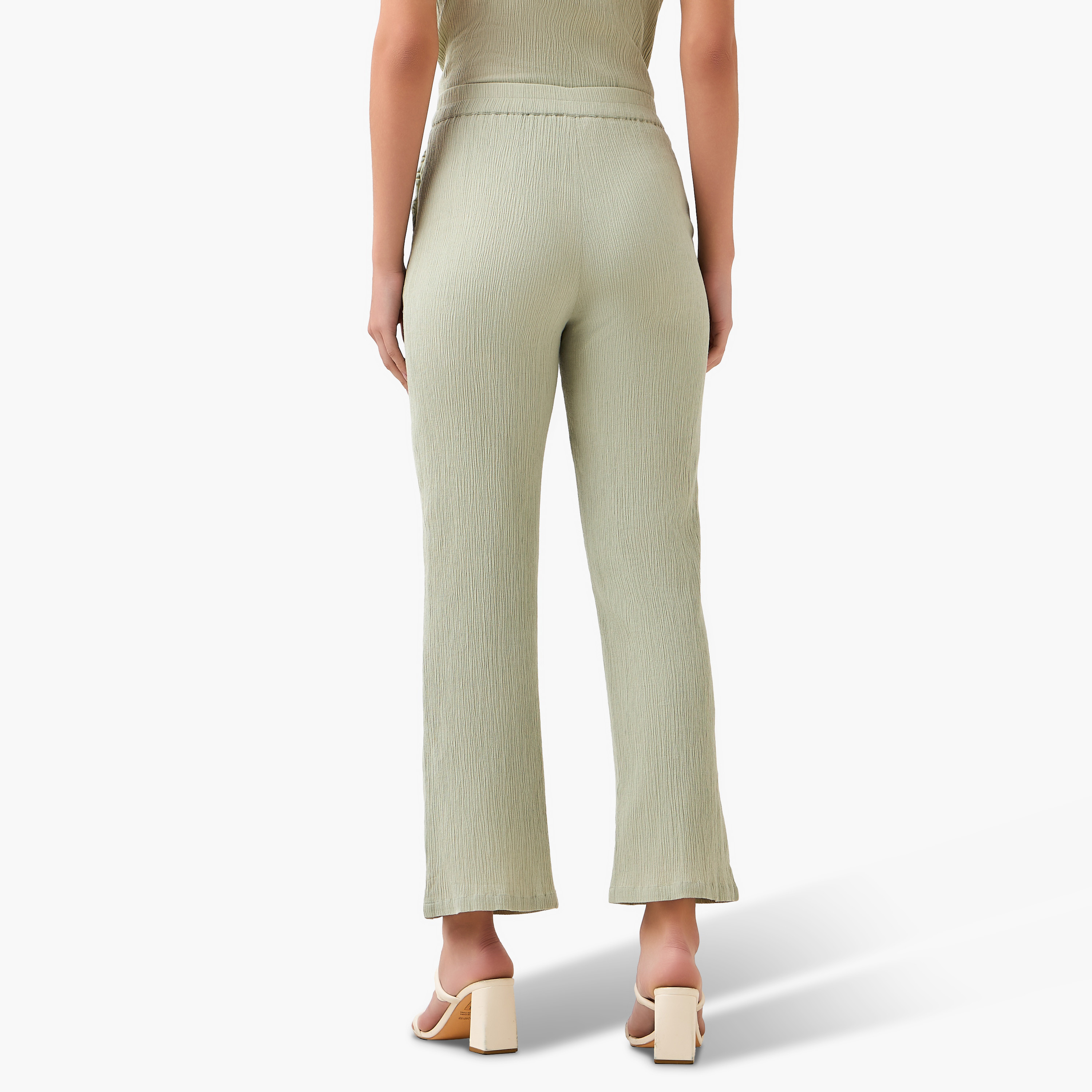 Regular Fit Elastic Waist Textured Pants-women-clothing-coordsets-image-4