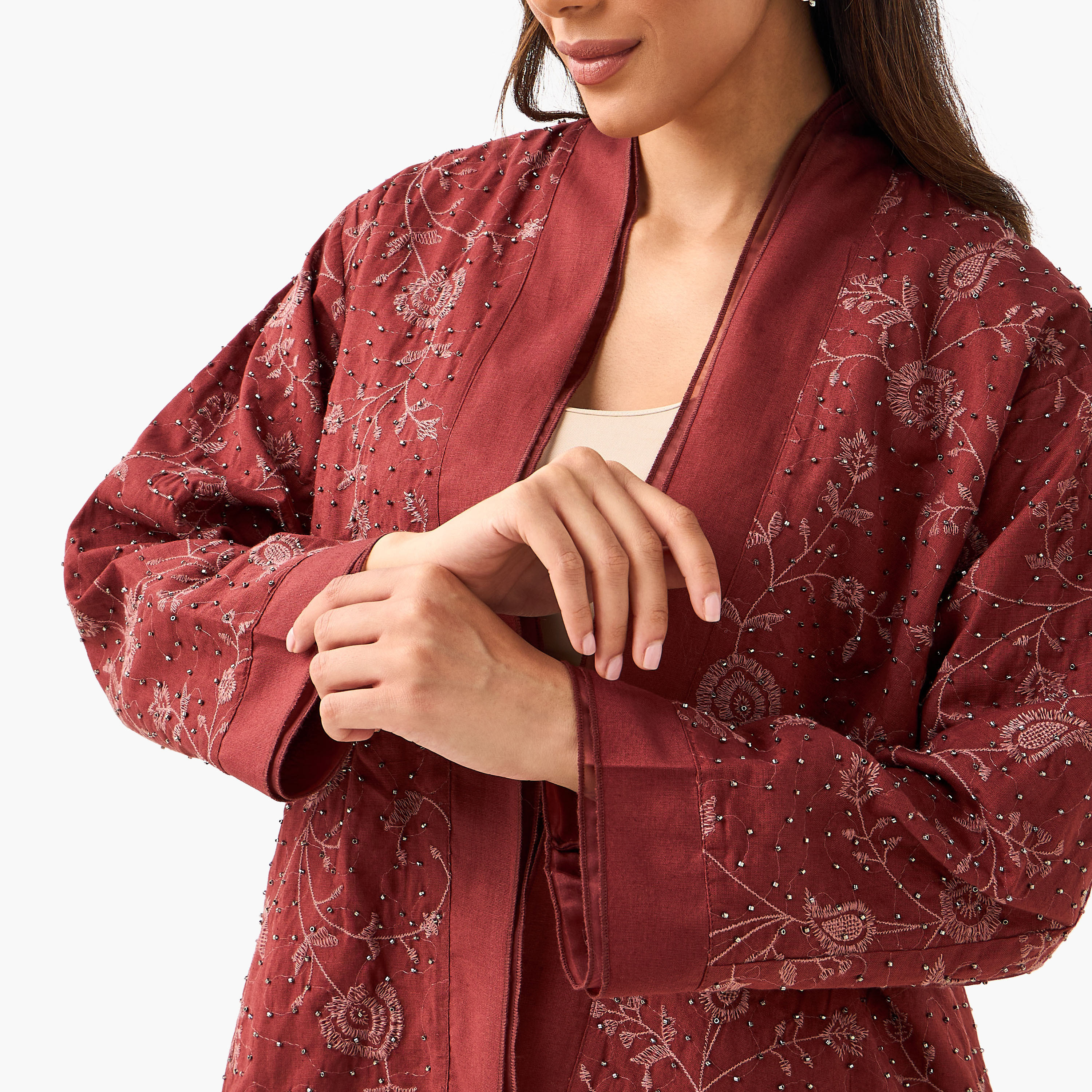 Relaxed Fit Jacquard Shrug with Embellishment-women-clothing-shirtsandblouses-blouses-image-3
