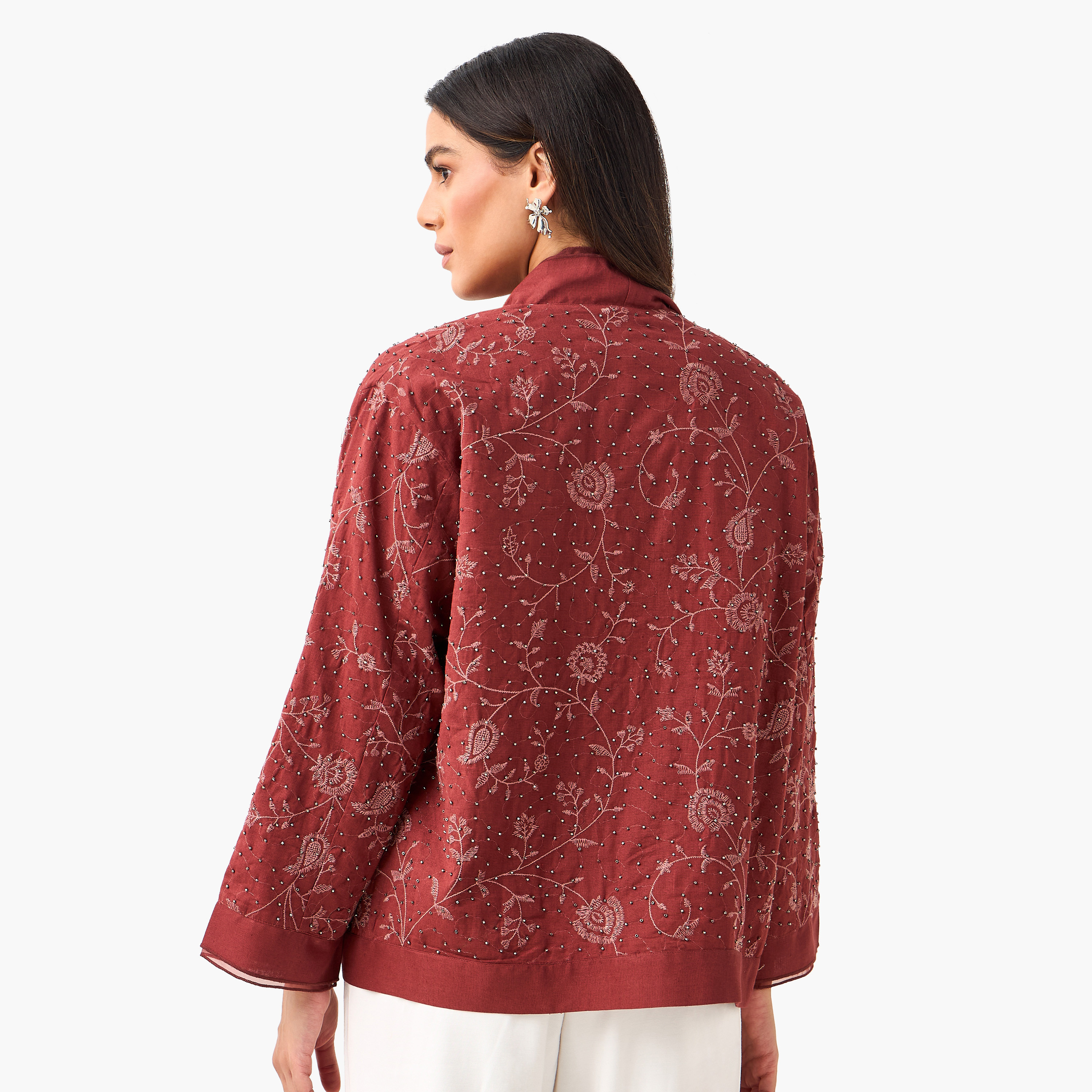 Relaxed Fit Jacquard Shrug with Embellishment-women-clothing-shirtsandblouses-blouses-image-5