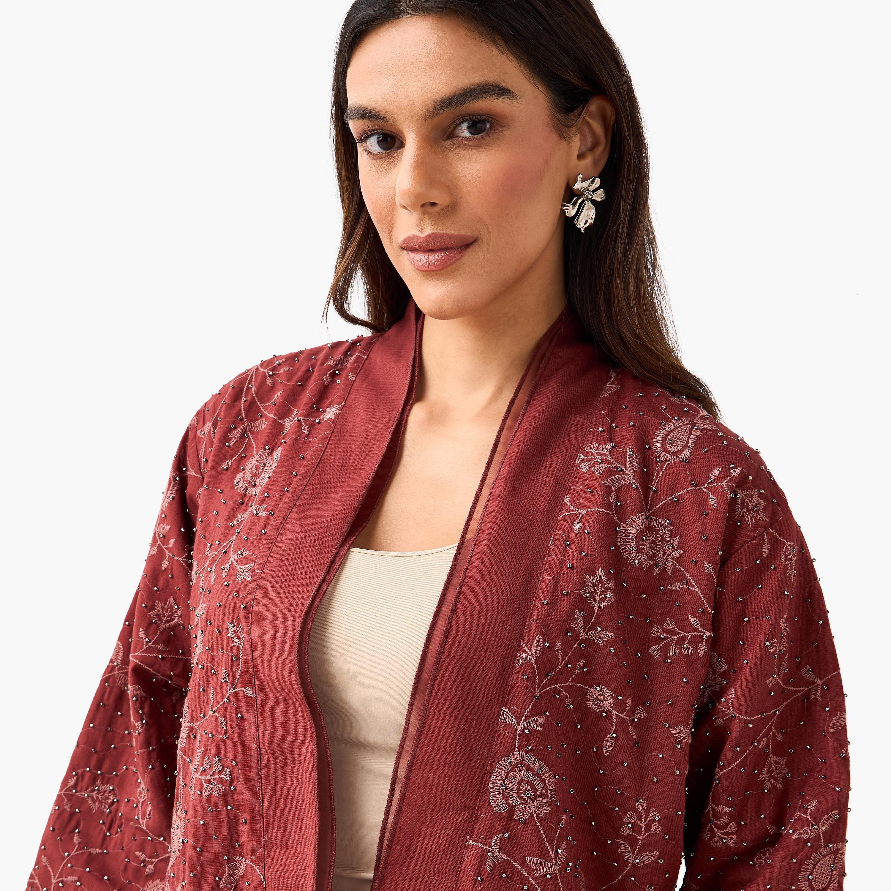 Relaxed Fit Jacquard Shrug with Embellishment-women-clothing-shirtsandblouses-blouses-image-6