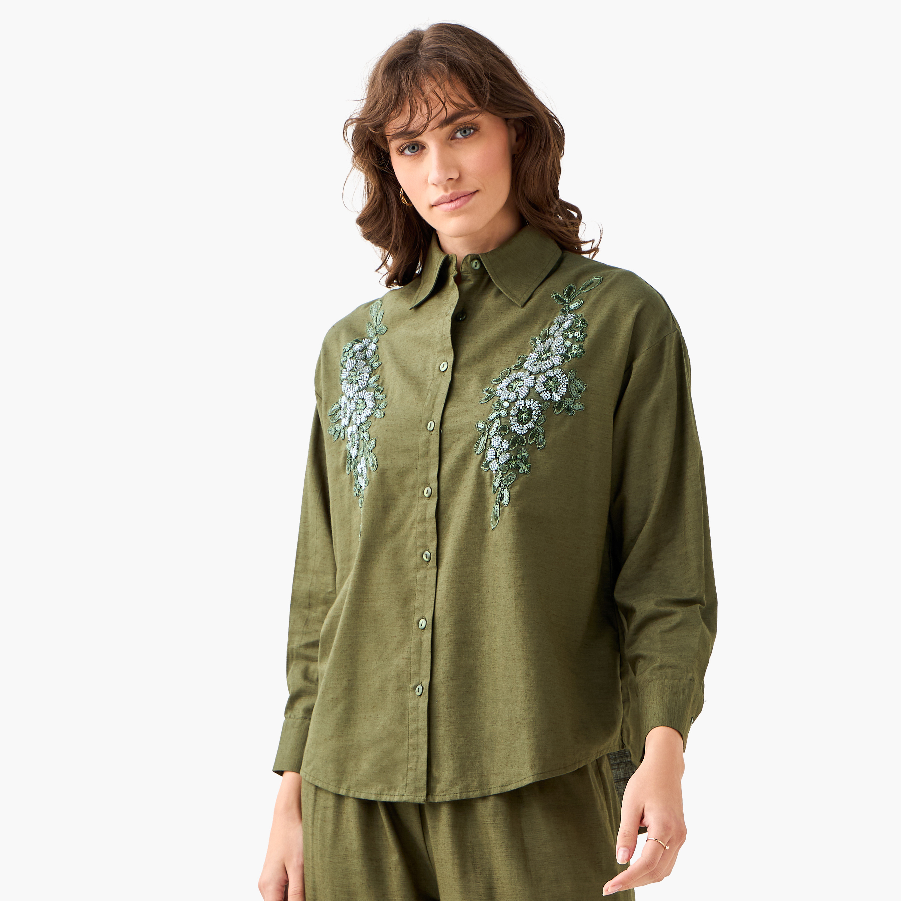 Shirt with Floral Embroidery and Embellishment-women-clothing-shirtsandblouses-shirts-image-2