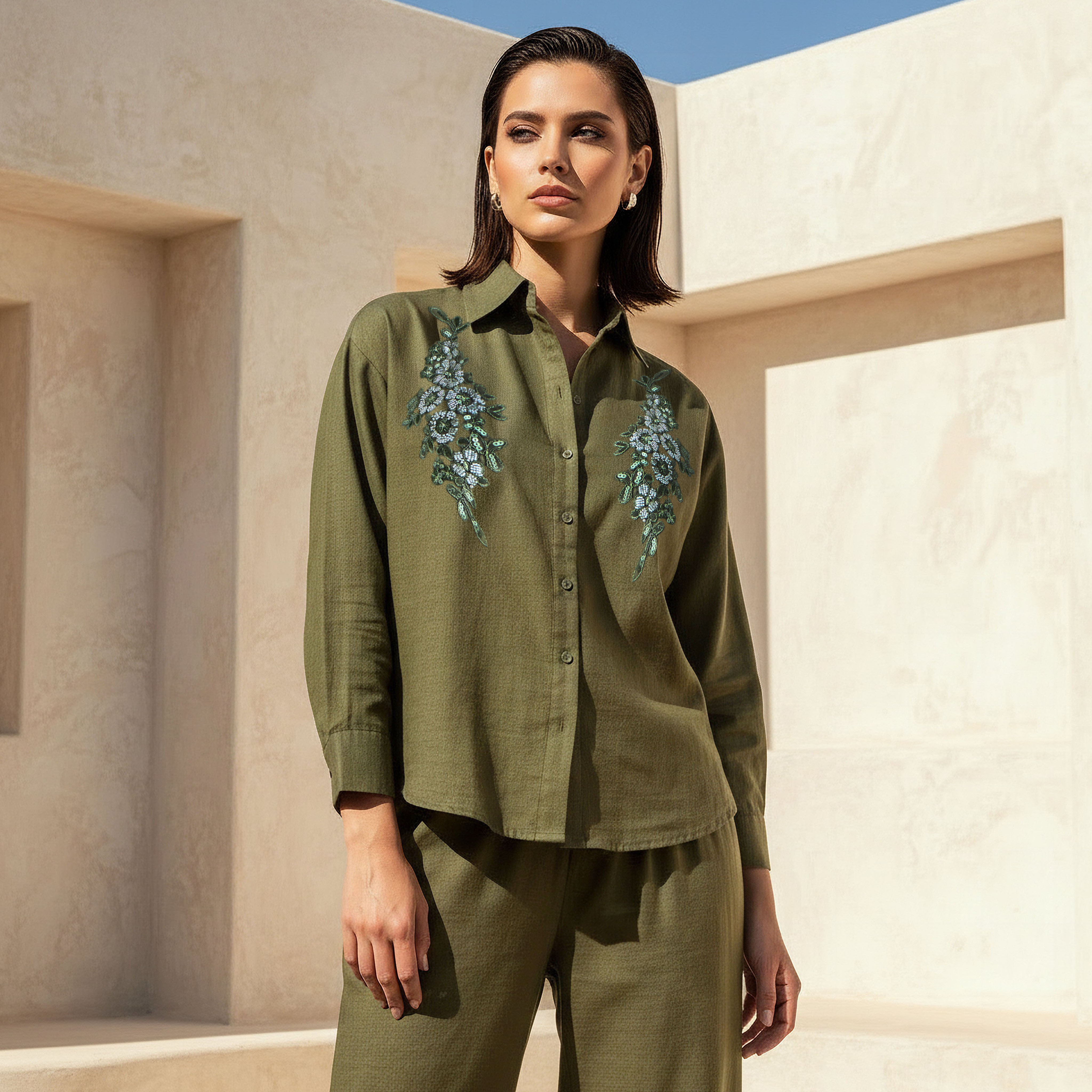 Shirt with Floral Embroidery and Embellishment-women-clothing-shirtsandblouses-shirts-image-1