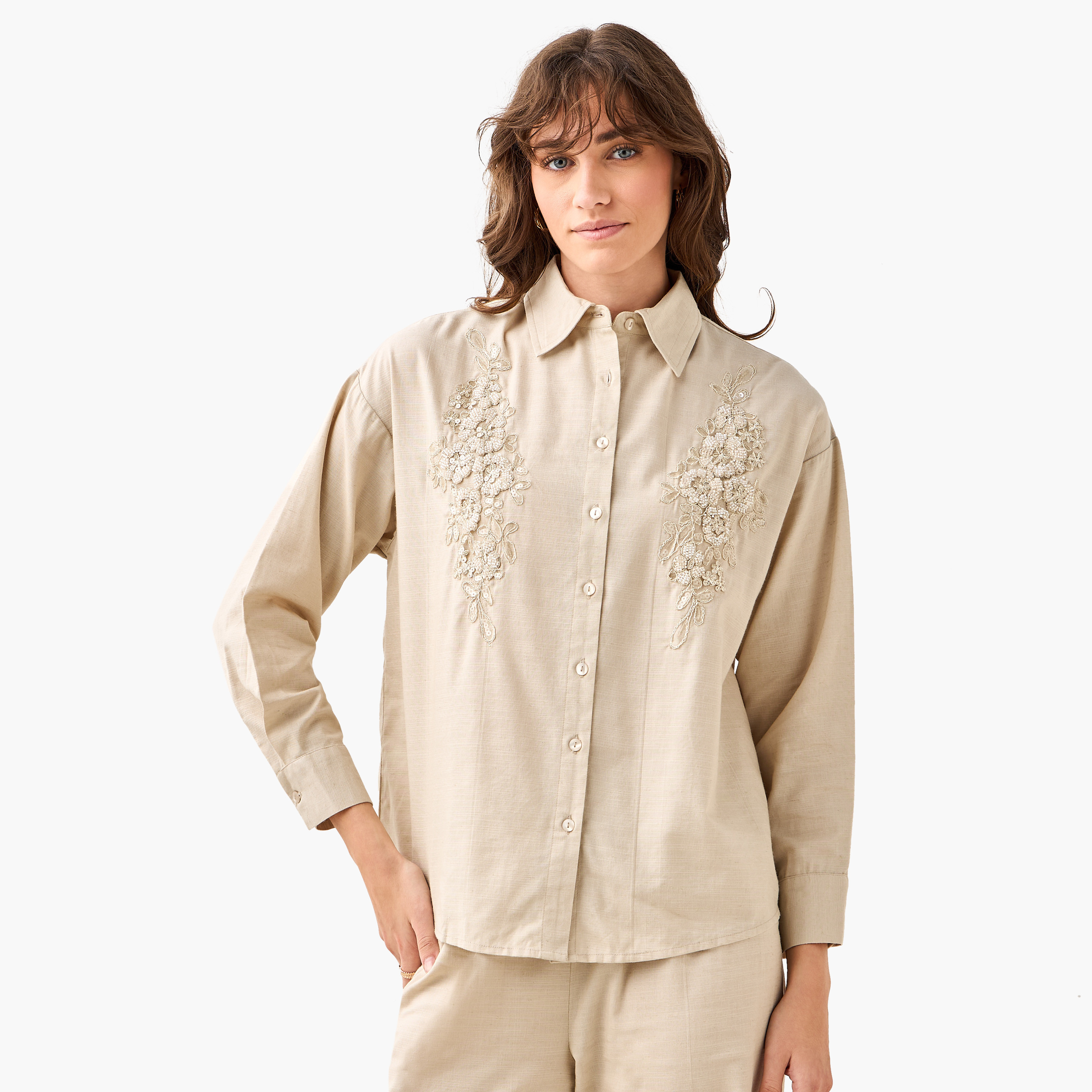 Shirt with Floral Embroidery and Embellishment-women-clothing-shirtsandblouses-shirts-image-2
