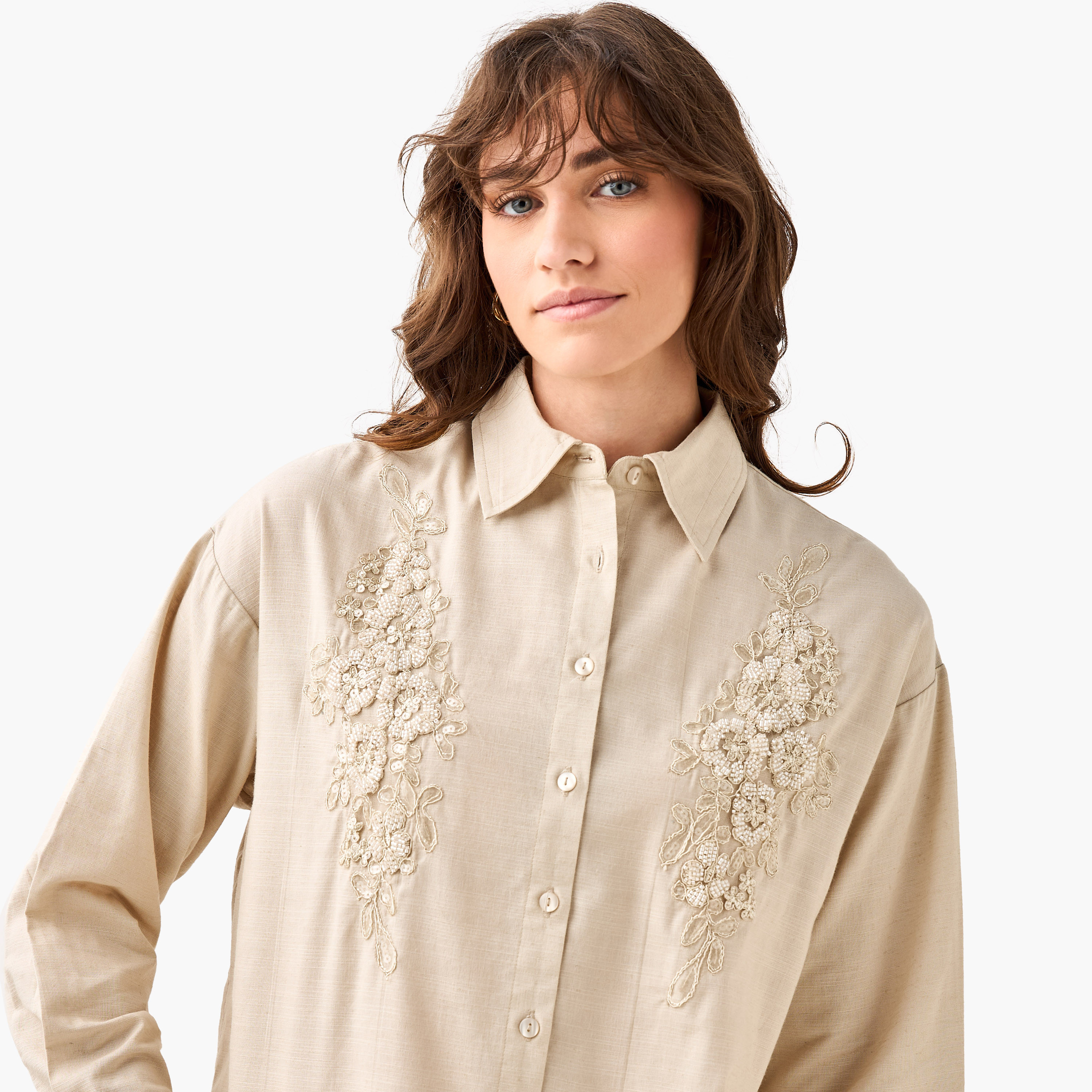 Shirt with Floral Embroidery and Embellishment-women-clothing-shirtsandblouses-shirts-image-6