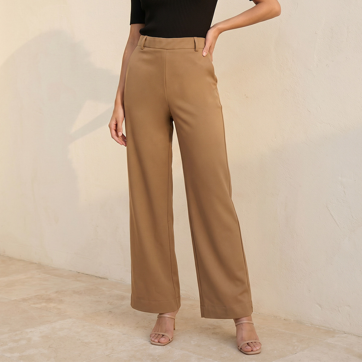 بنطلون كامل الطول بقصة مستقيمة من سبلاش سمارت-women-clothing-bottoms-trousers-image-1