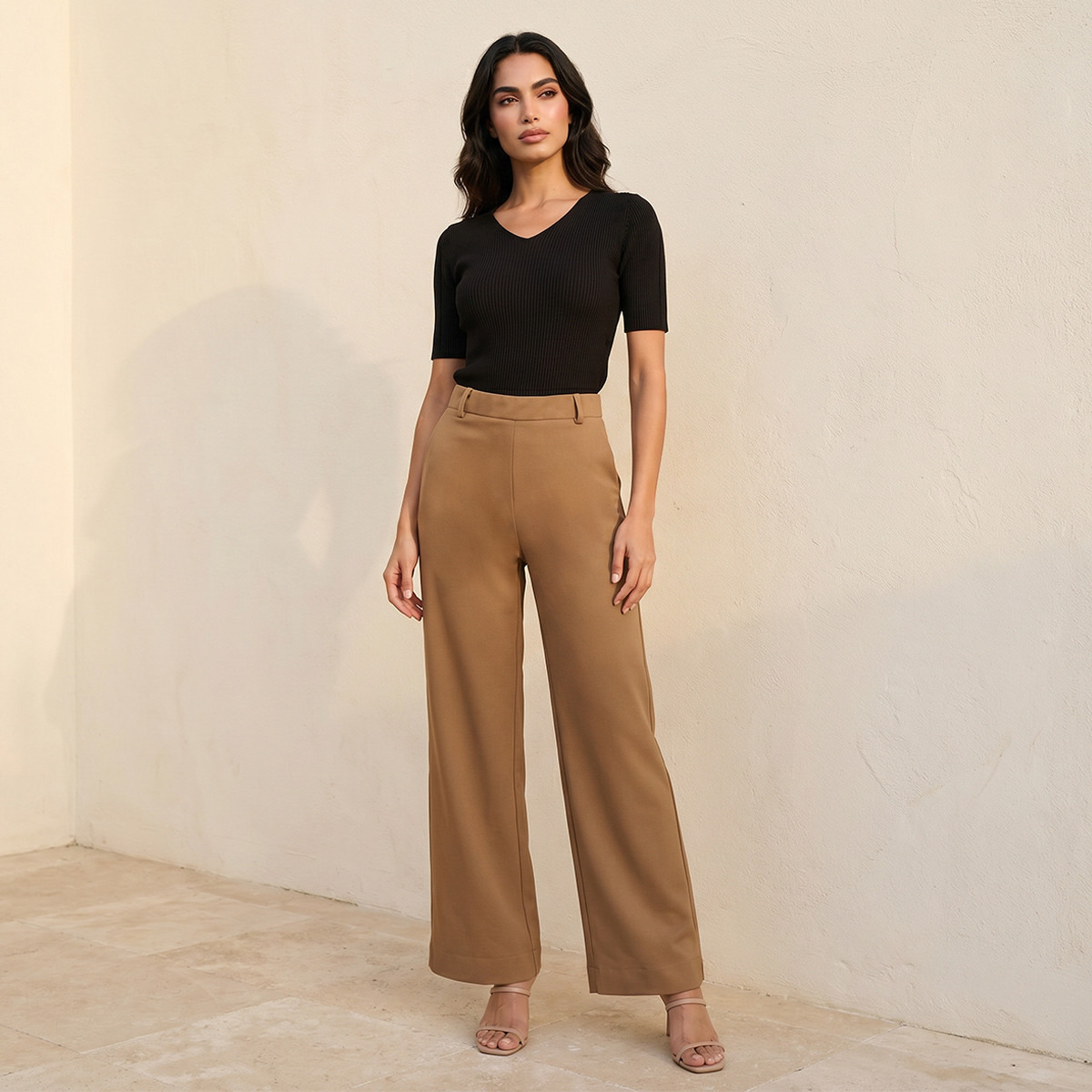 بنطلون كامل الطول بقصة مستقيمة من سبلاش سمارت-women-clothing-bottoms-trousers-image-3