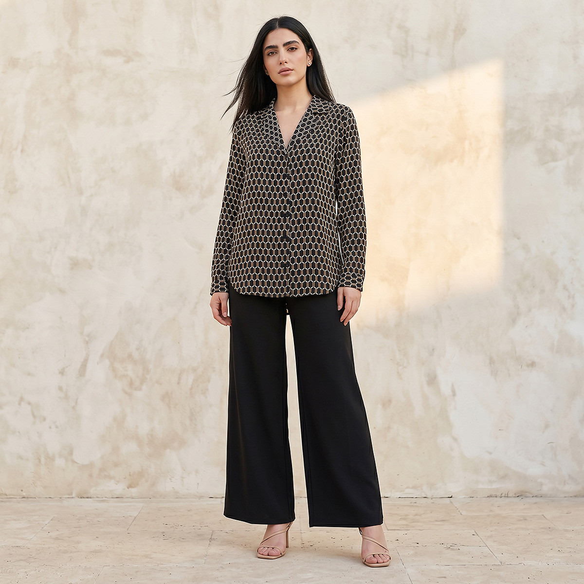 Regular Fit  High-Low Shirt with Notch Collar-women-clothing-shirtsandblouses-shirts-image-3