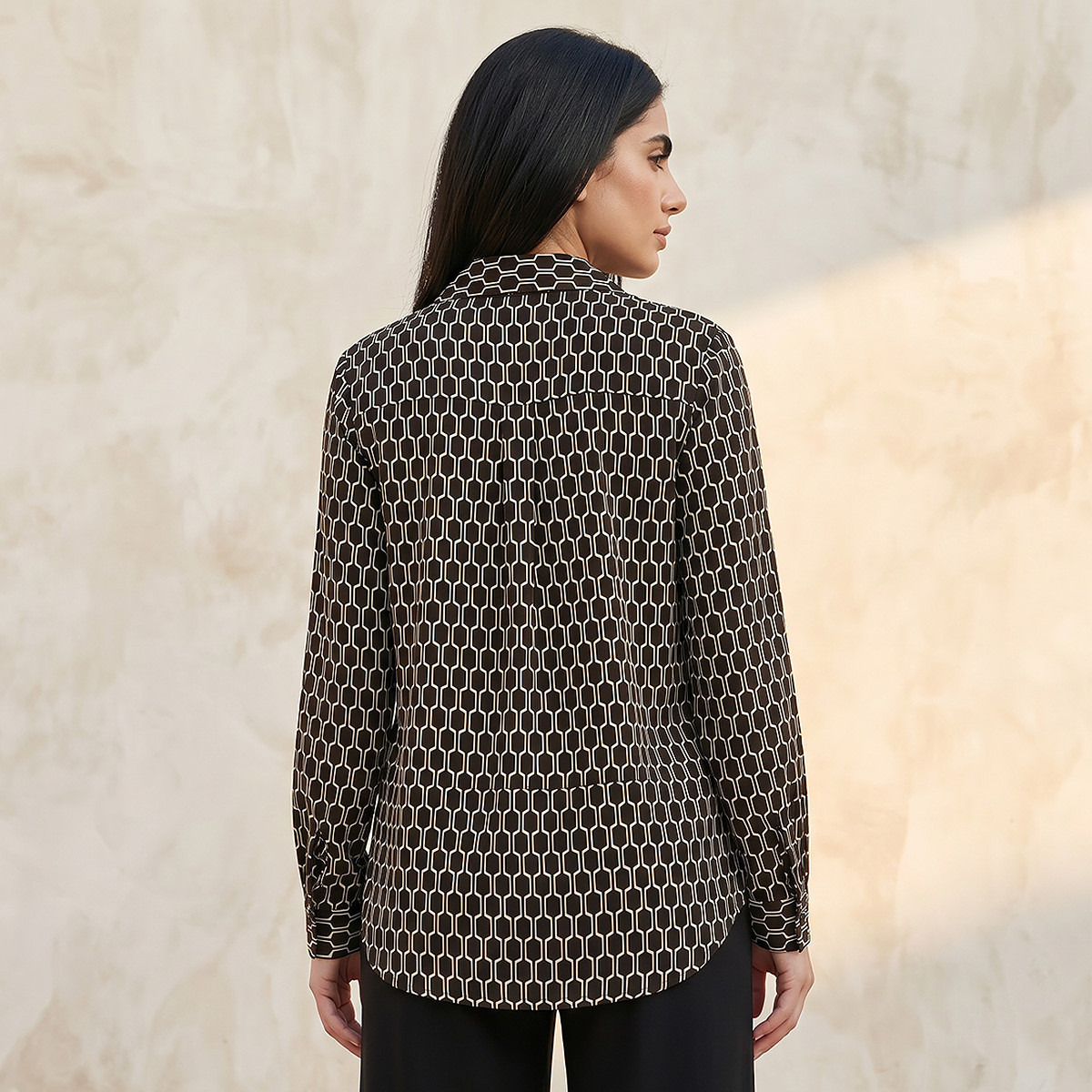 Regular Fit  High-Low Shirt with Notch Collar-women-clothing-shirtsandblouses-shirts-image-4