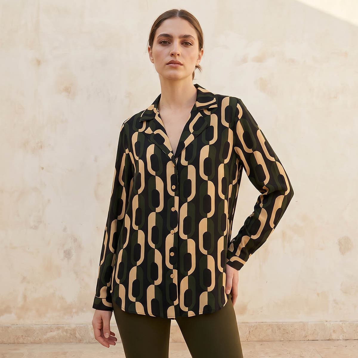 Regular Fit  High-Low Shirt with Notch Collar-women-clothing-shirtsandblouses-shirts-image-1