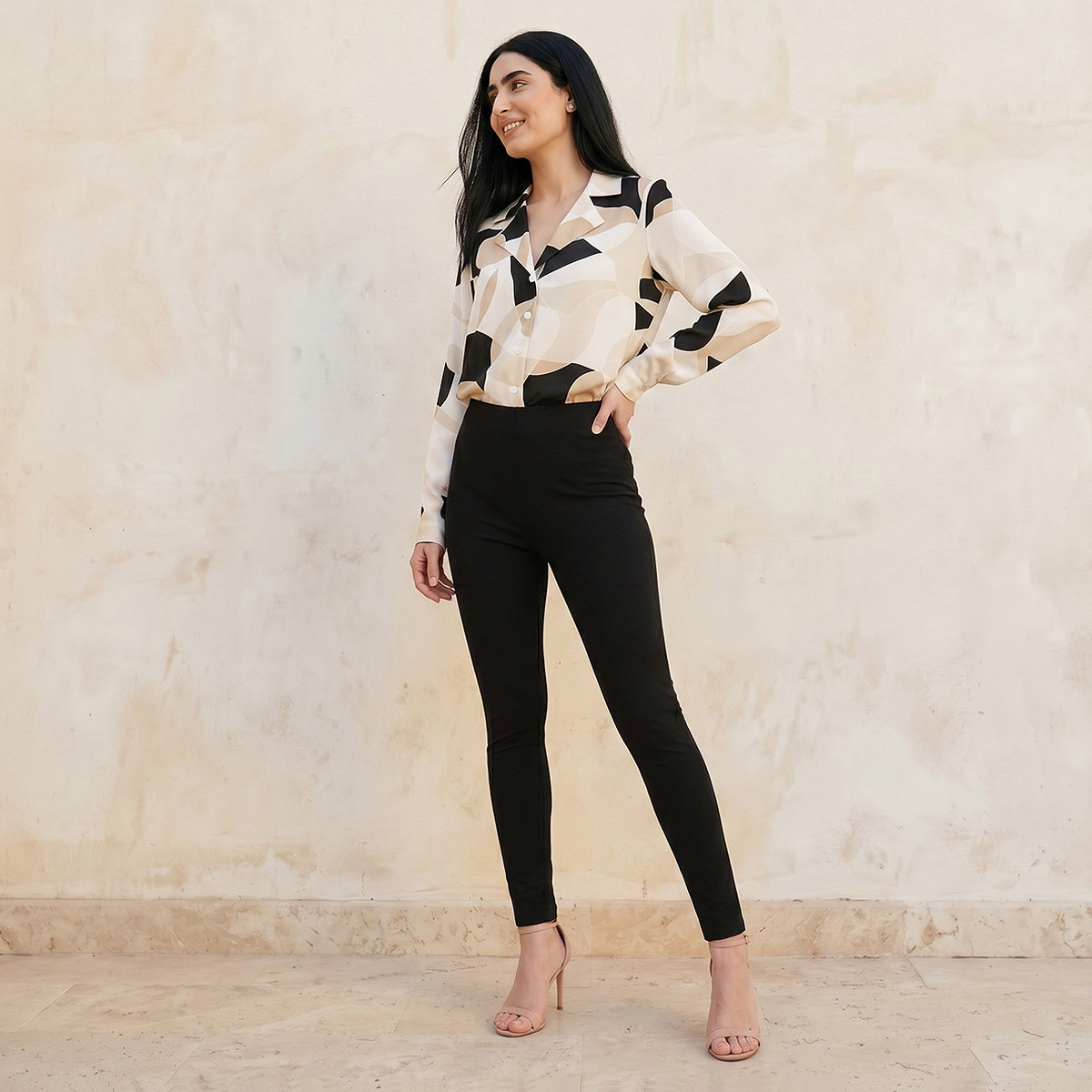 Regular Fit  High-Low Shirt with Notch Collar-women-clothing-shirtsandblouses-shirts-image-3