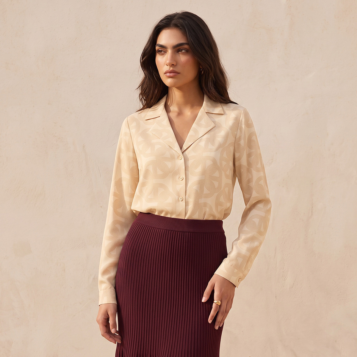 Splash Smart Regular Fit High-Low Shirt with Notch Collar-women-clothing-shirtsandblouses-shirts-image-1