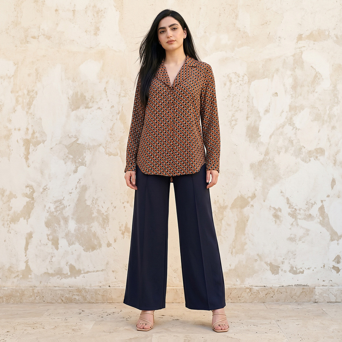 Regular Fit  High-Low Shirt with Notch Collar-women-clothing-shirtsandblouses-shirts-image-3
