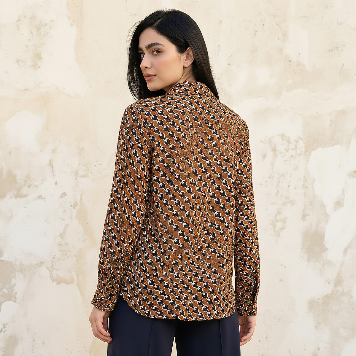 Regular Fit  High-Low Shirt with Notch Collar-women-clothing-shirtsandblouses-shirts-image-4