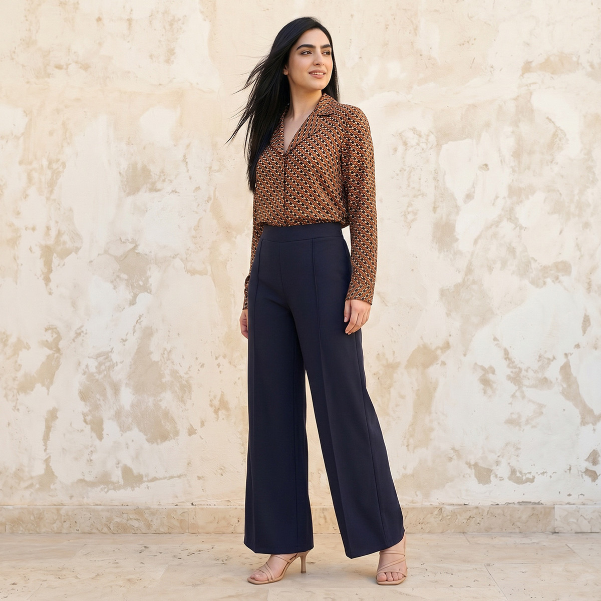 Regular Fit  High-Low Shirt with Notch Collar-women-clothing-shirtsandblouses-shirts-image-5