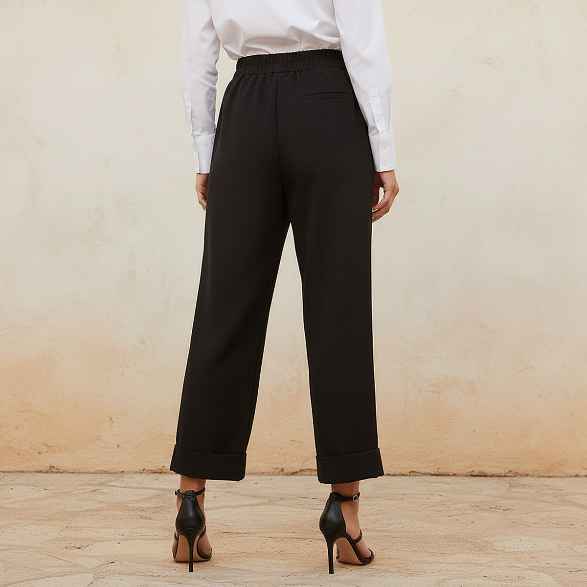 Elasticated Waist Turn Up Trousers-women-clothing-bottoms-trousers-image-4