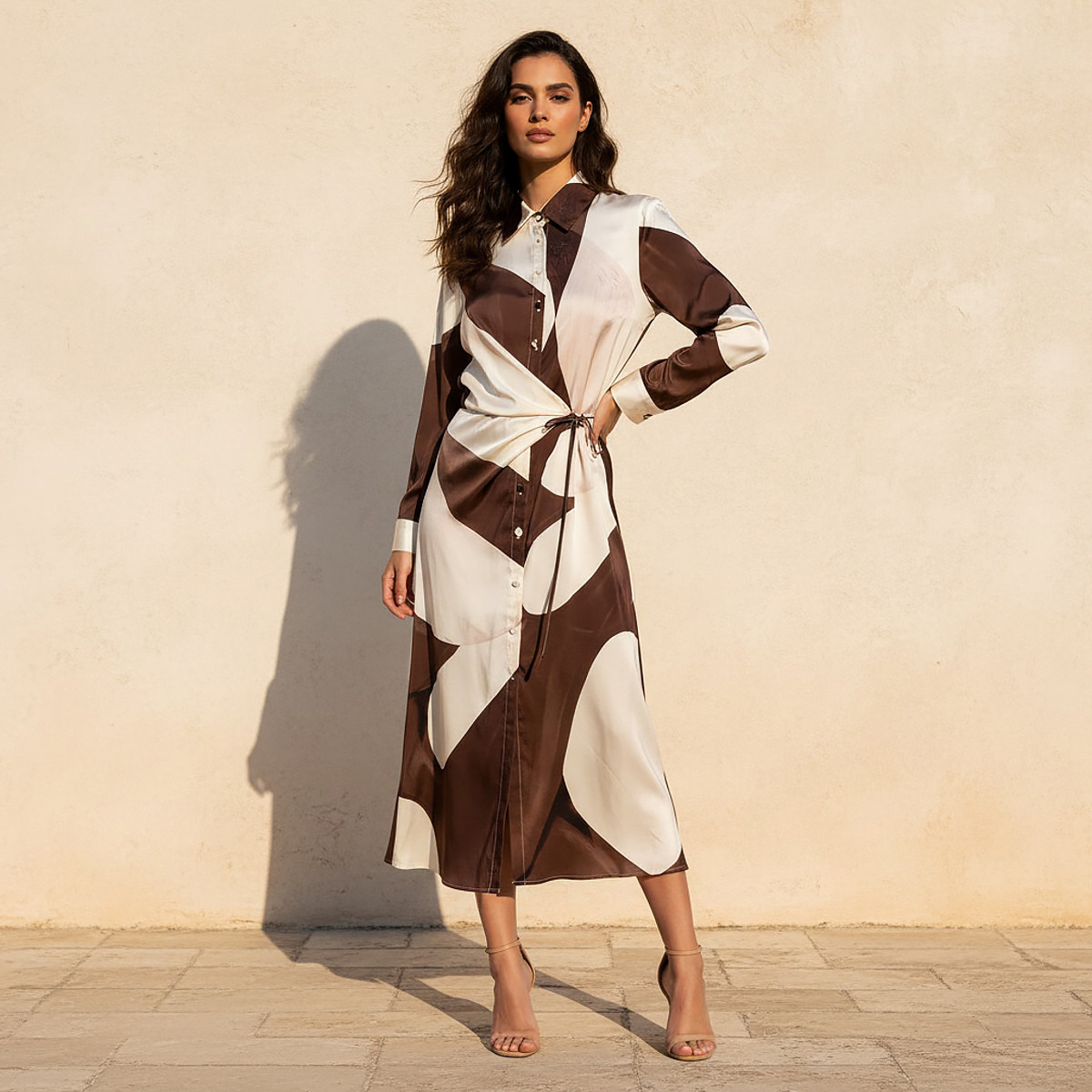 فستان قميص ملفوف بأربطة وطبعات للنساء-women-clothing-dresses-image-1