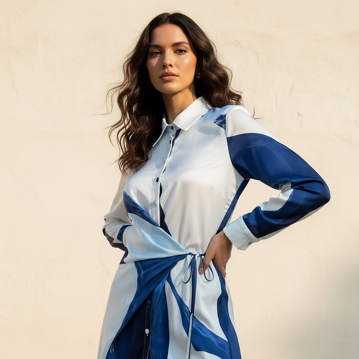 فستان قميص ملفوف بأربطة وطبعات للنساء-women-clothing-dresses-image-3