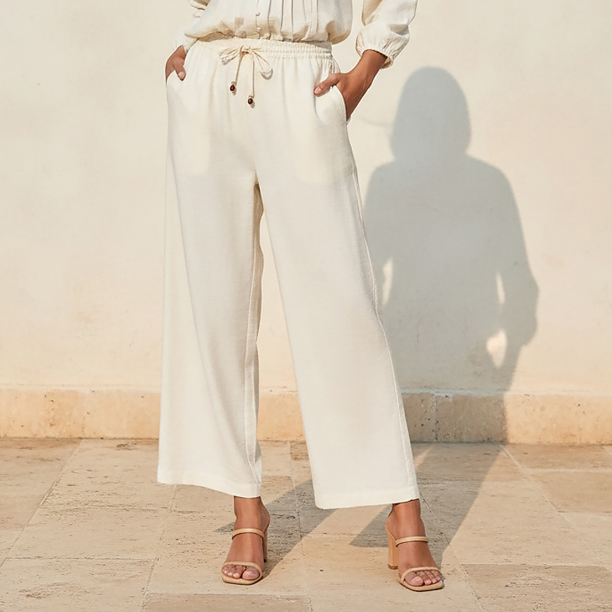 Straight Fit Drawstring Waist Linen Pants-women-clothing-bottoms-trousers-image-1